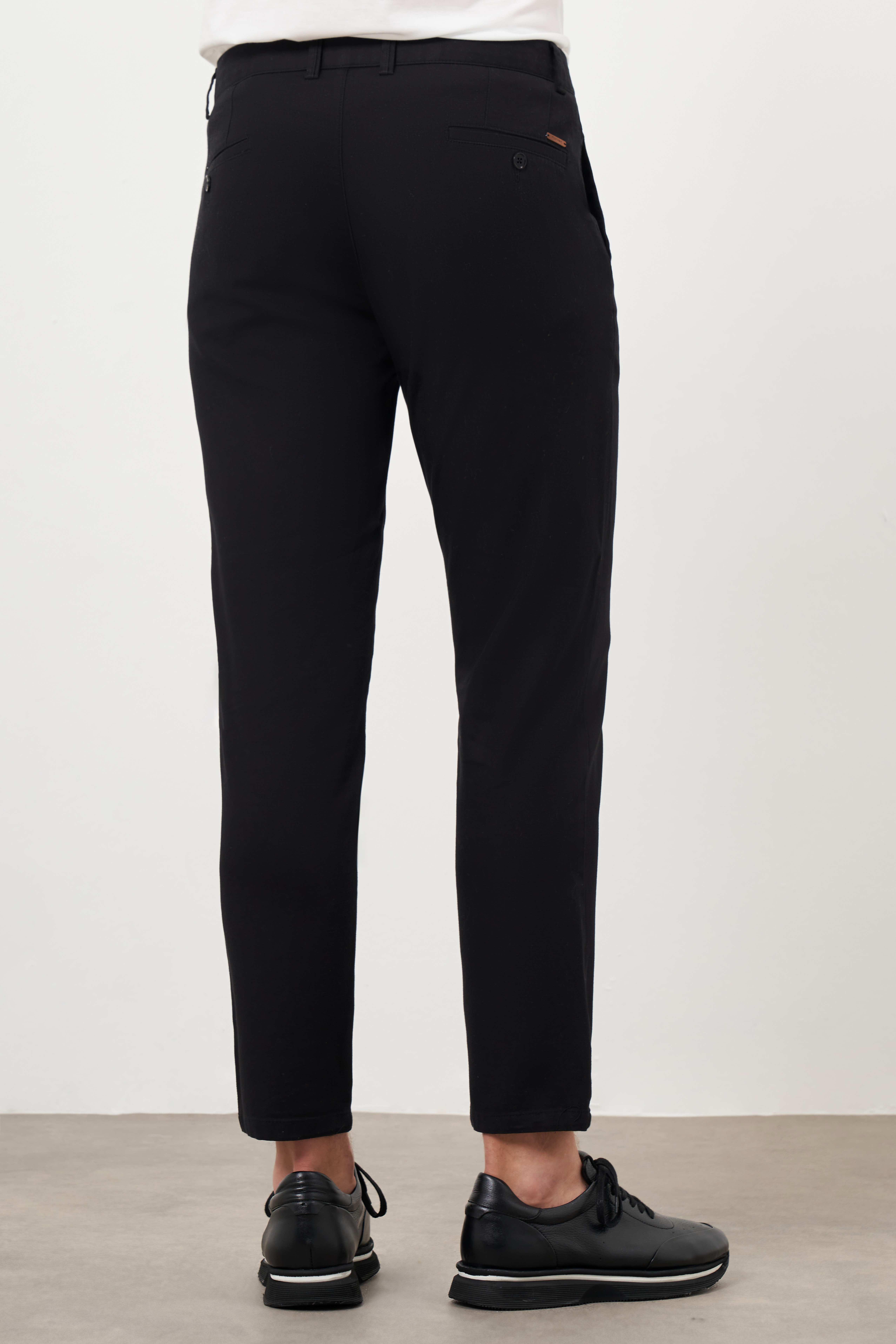 Morven Erkek Siyah Yazlık Pamuk Yan Cep Slim Fit Chino Pantolon