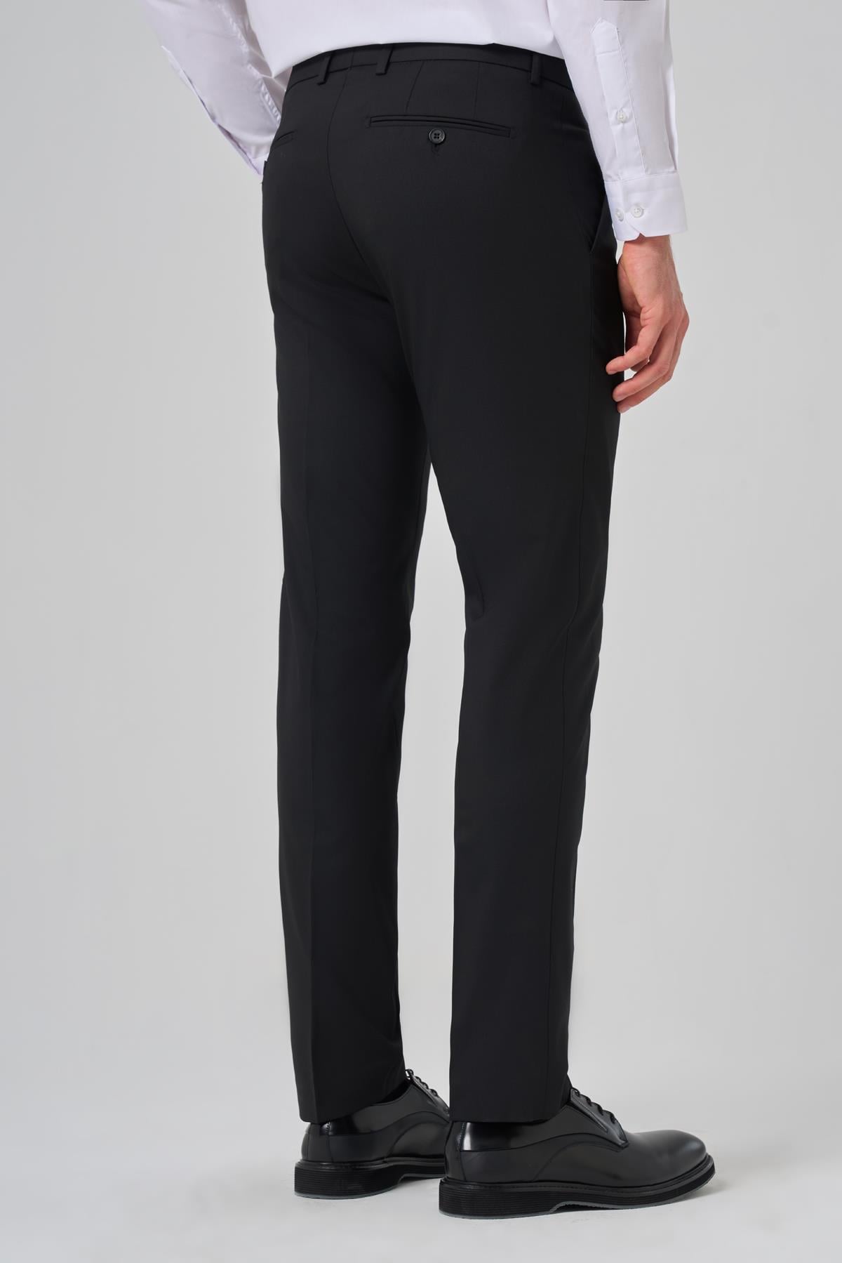 Morven Erkek Siyah Yünlü Basic Düz Dynamic Fit Pantolon