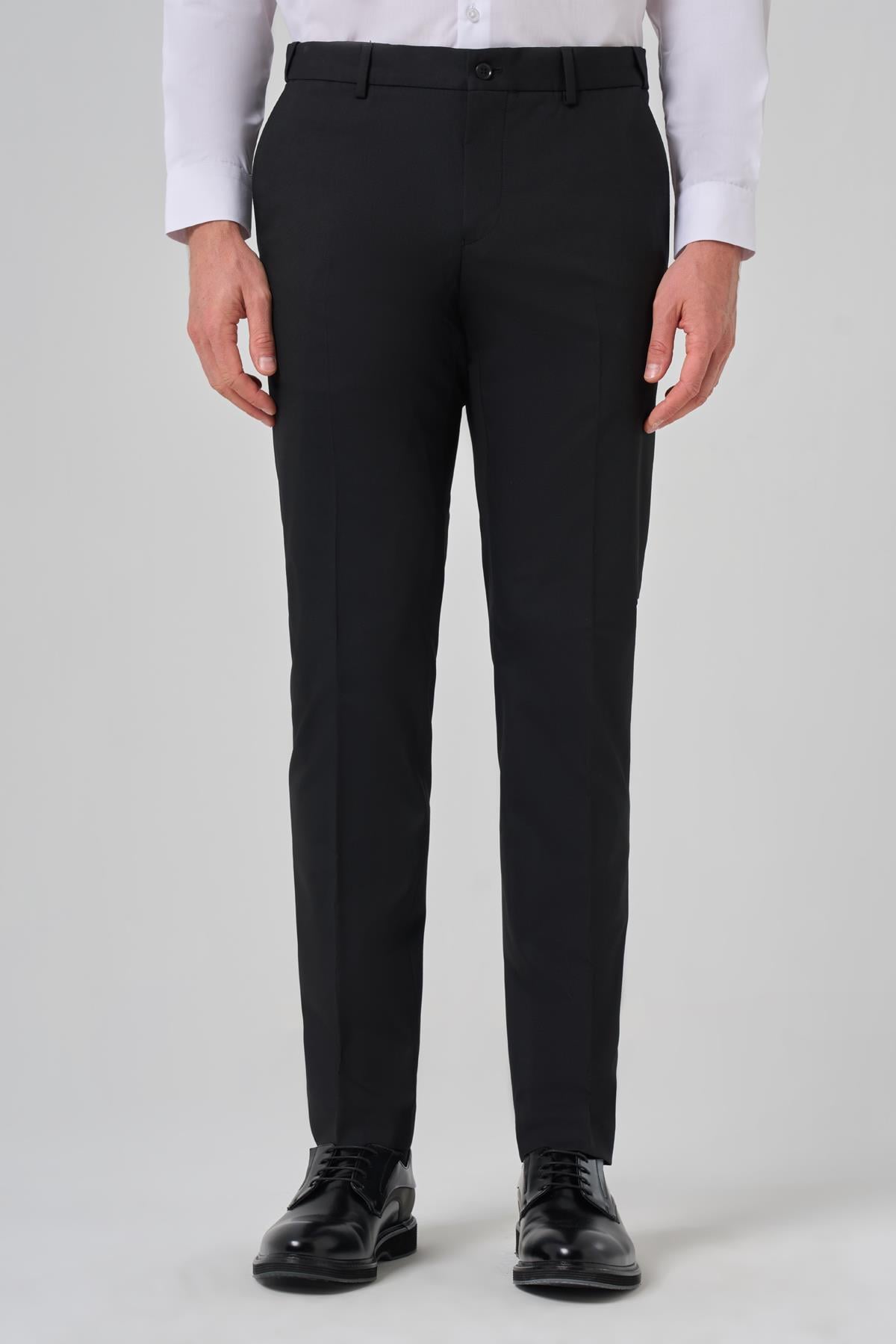 Morven Erkek Siyah Yünlü Basic Düz Dynamic Fit Pantolon