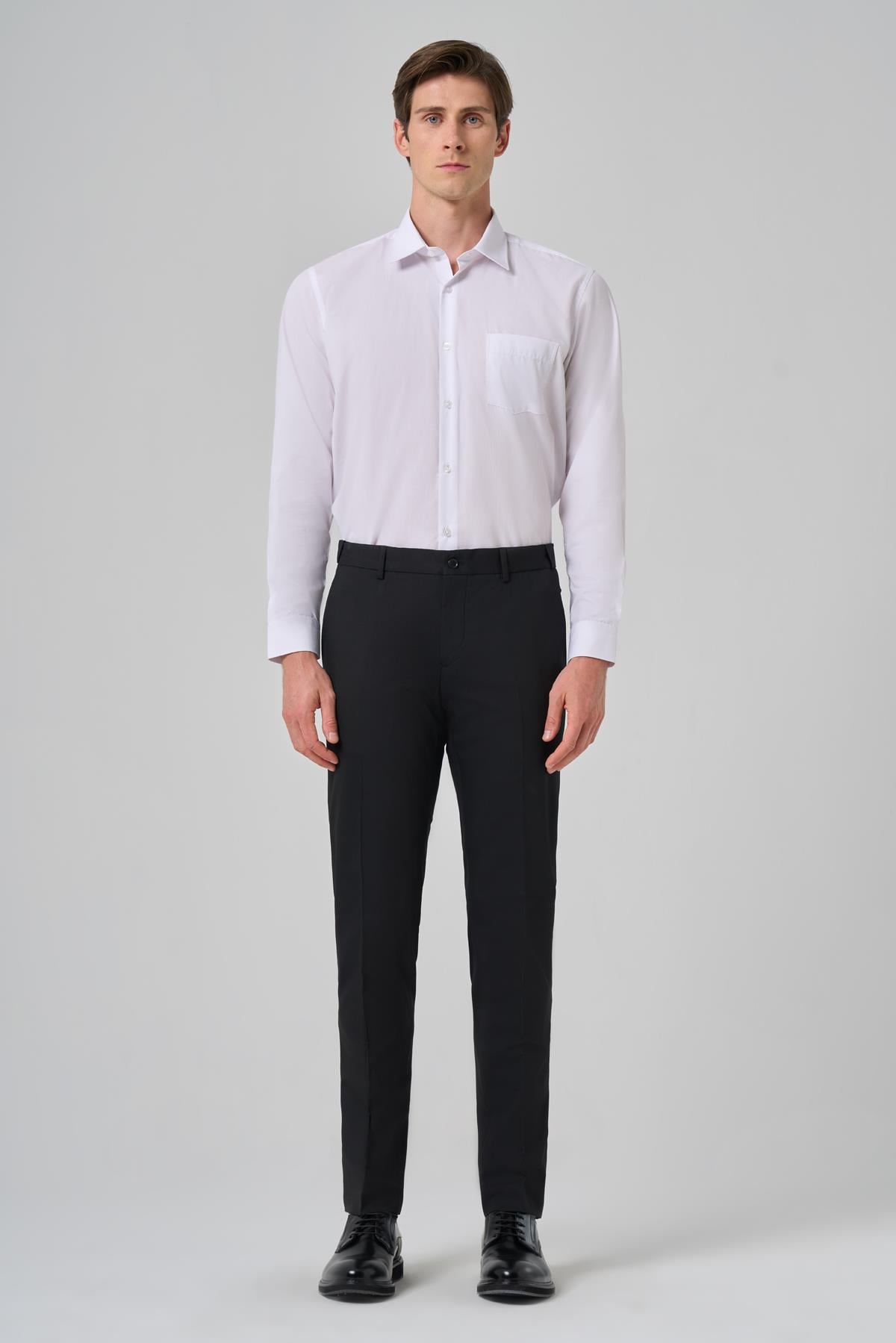 Morven Erkek Siyah Yünlü Basic Düz Dynamic Fit Pantolon