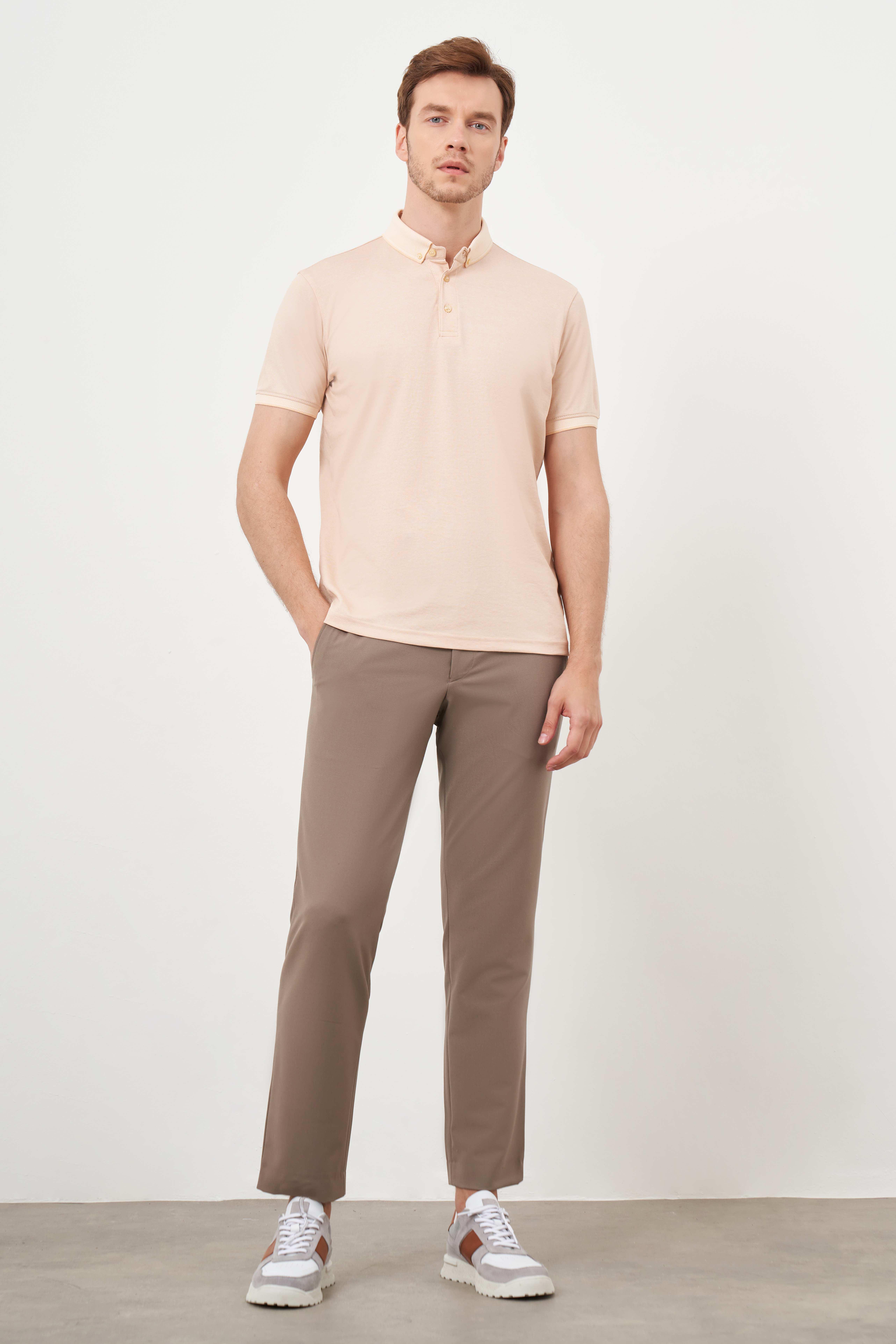 Morven Erkek Somon Trend Merserize Düz Düğmeli Yaka Dynamic Fit T-Shirt