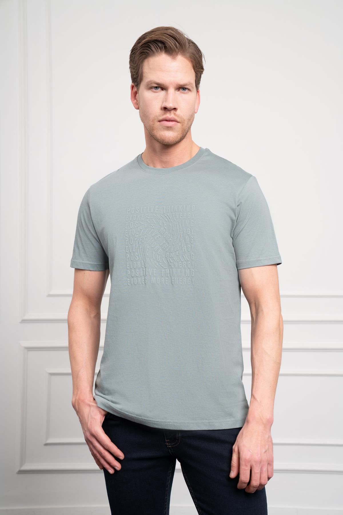Morven Erkek Su Yeşili Trend Dinamik Fit Bisiklet Yaka T-Shirt