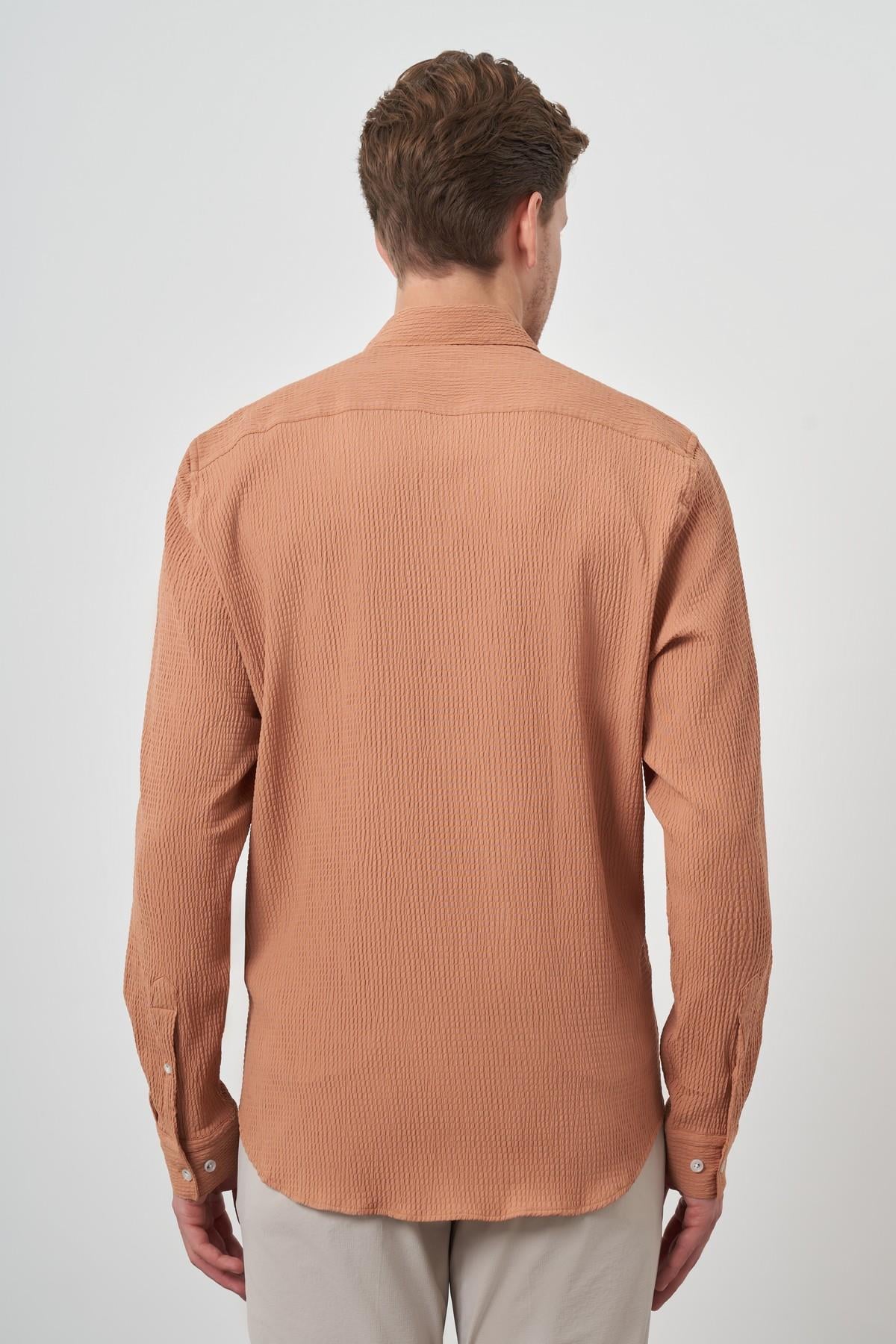 Morven Erkek Tarçın Gofre Trend Desenli Dynamic Fit İtalyan Yaka Gömlek