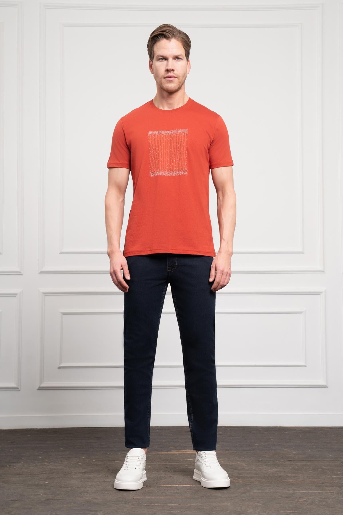 Morven Erkek Tarçın Trend Bisiklet Yaka Dinamik Fit Pamuk T-Shirt