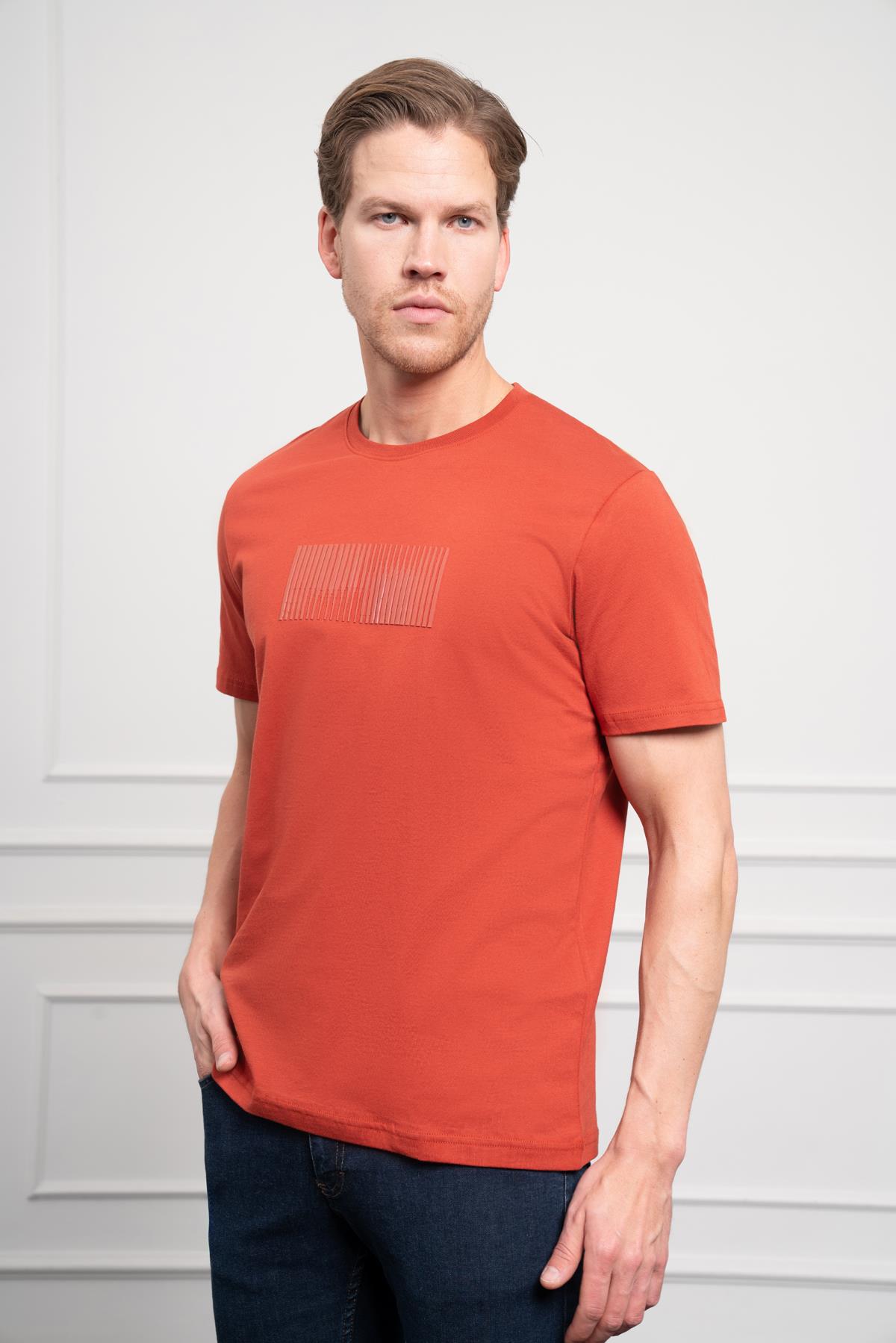 Morven Erkek Tarçın Trend Bisiklet Yaka Pamuk Dinamik Fit T-Shirt