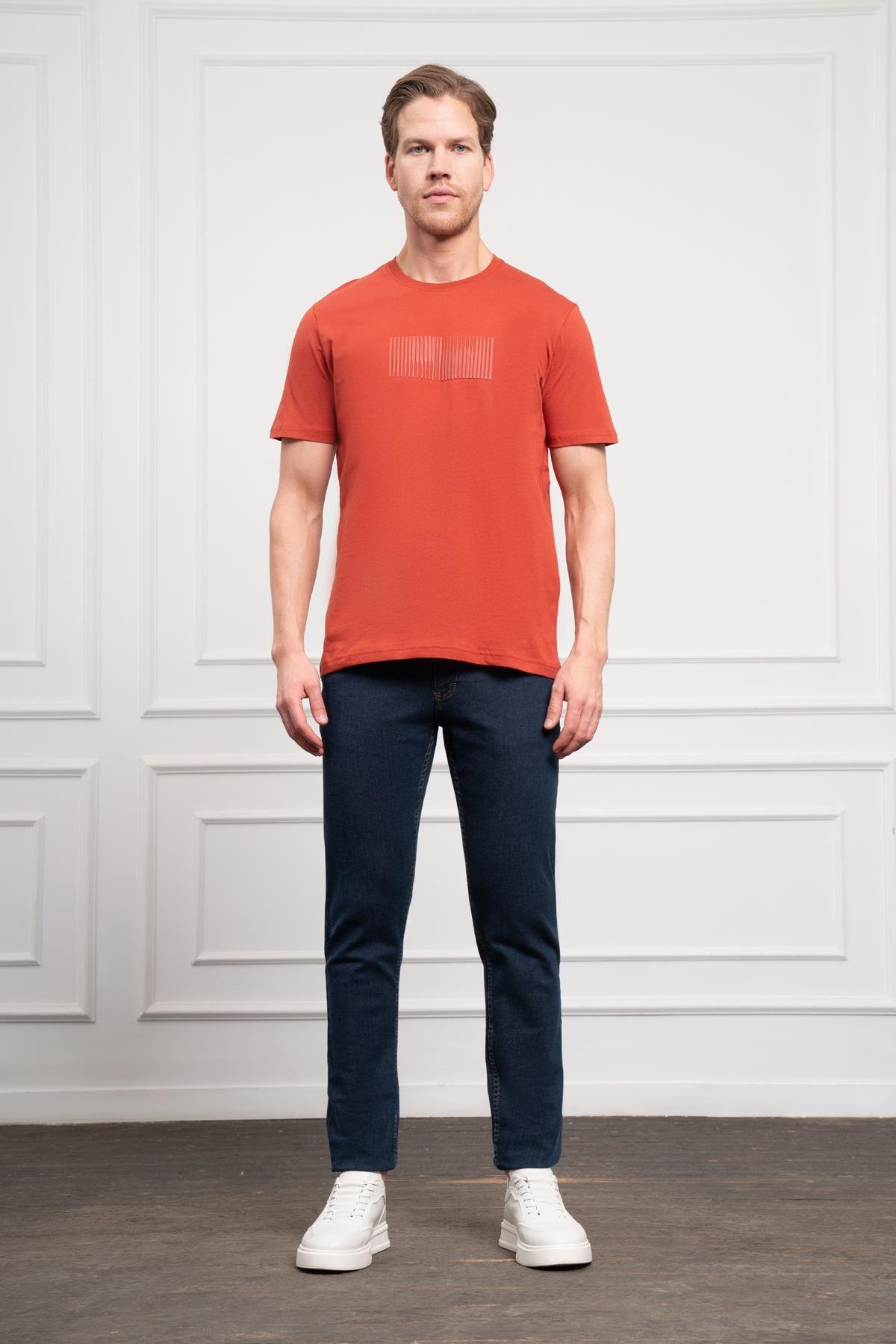 Morven Erkek Tarçın Trend Bisiklet Yaka Pamuk Dinamik Fit T-Shirt