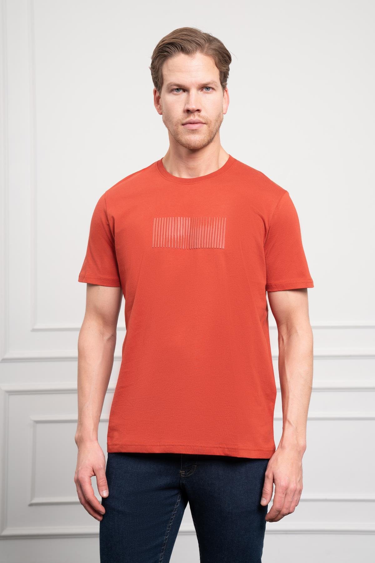 Morven Erkek Tarçın Trend Bisiklet Yaka Pamuk Dinamik Fit T-Shirt