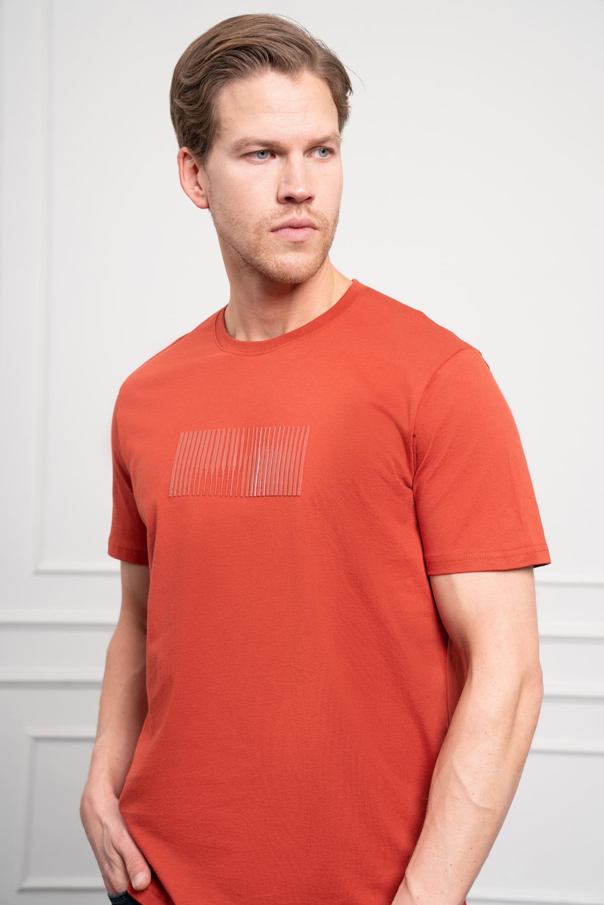 Morven Erkek Tarçın Trend Bisiklet Yaka Pamuk Dinamik Fit T-Shirt