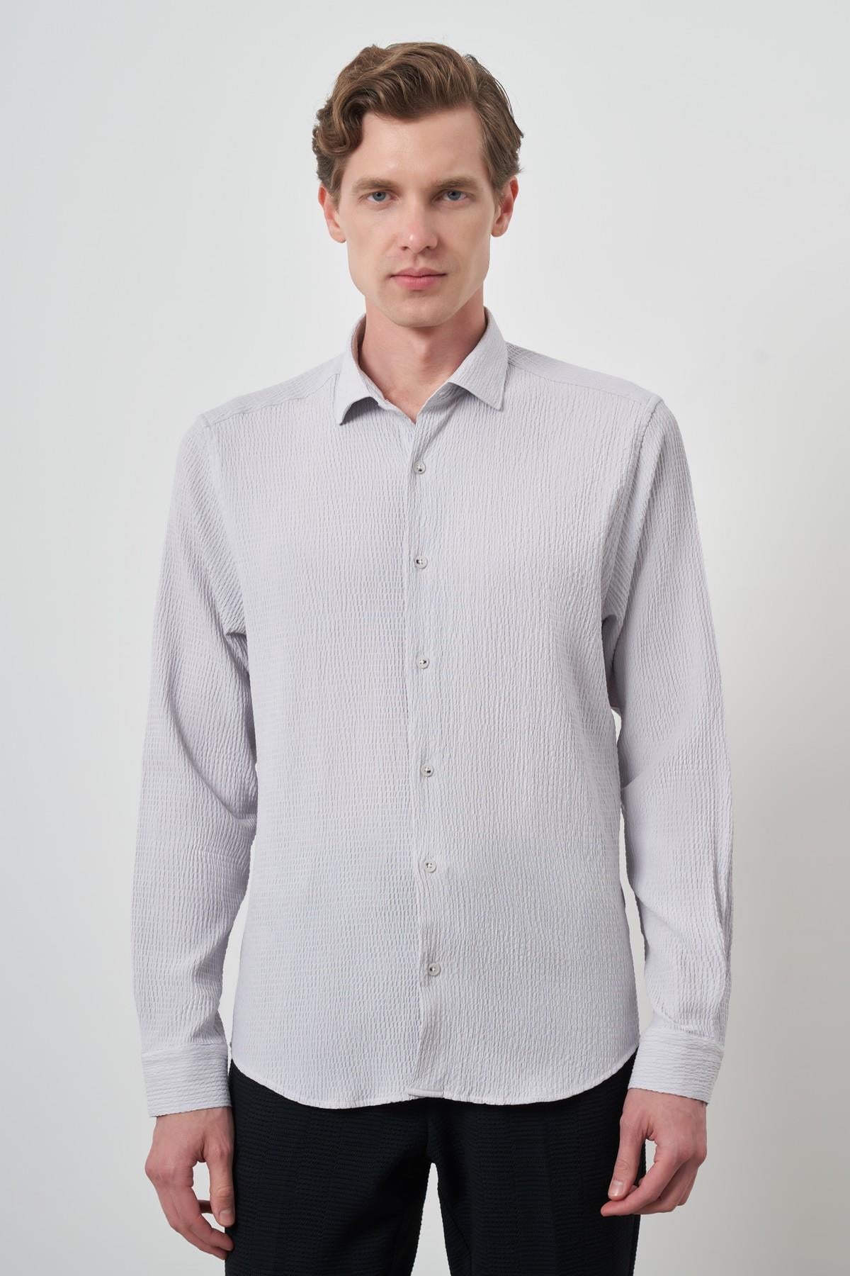 Morven Erkek Taş Gofre Trend Desenli Dynamic Fit İtalyan Yaka Gömlek