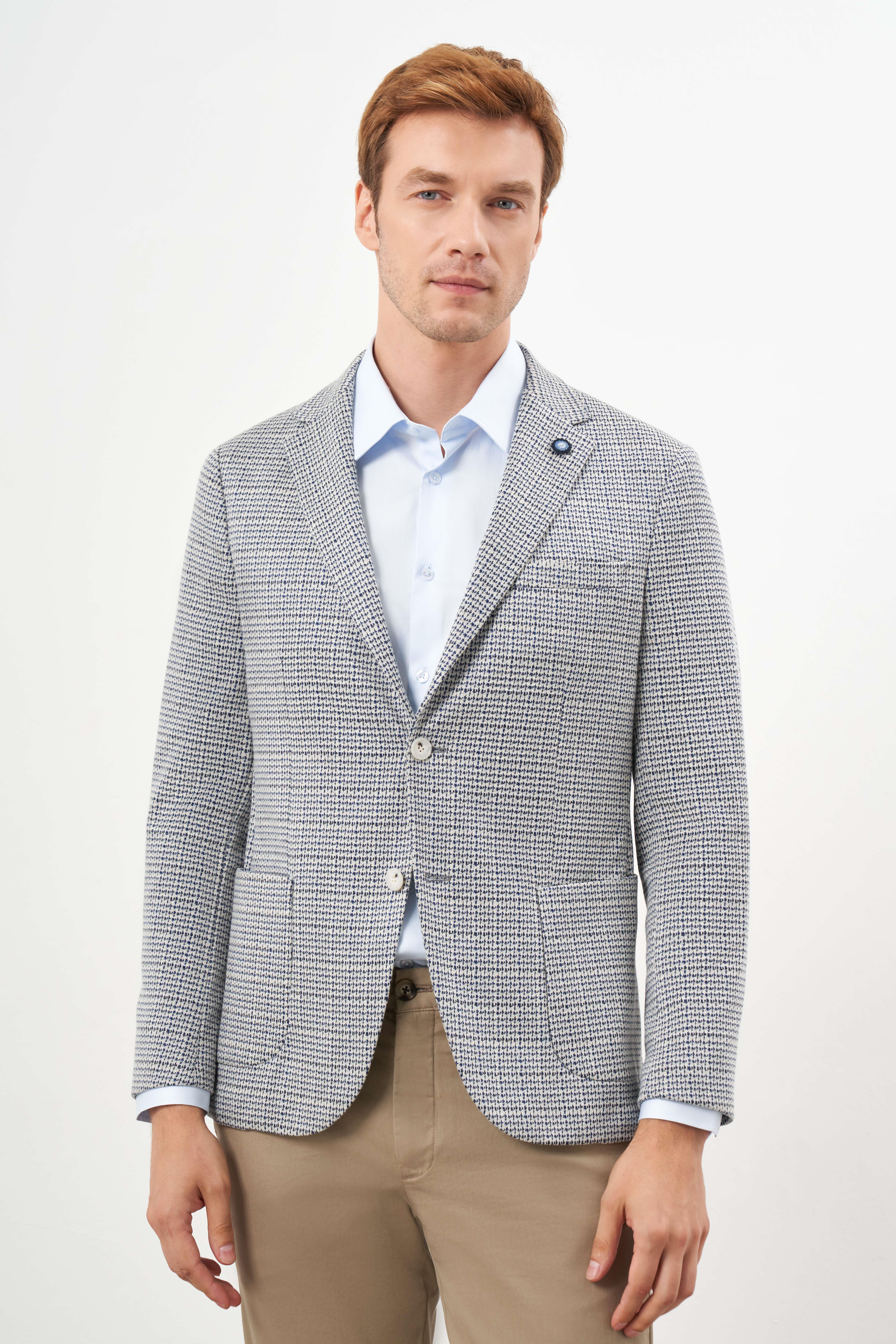 Morven Erkek Taş Örme Slim Fit Torba Cep Mono Yaka Spor Ceket