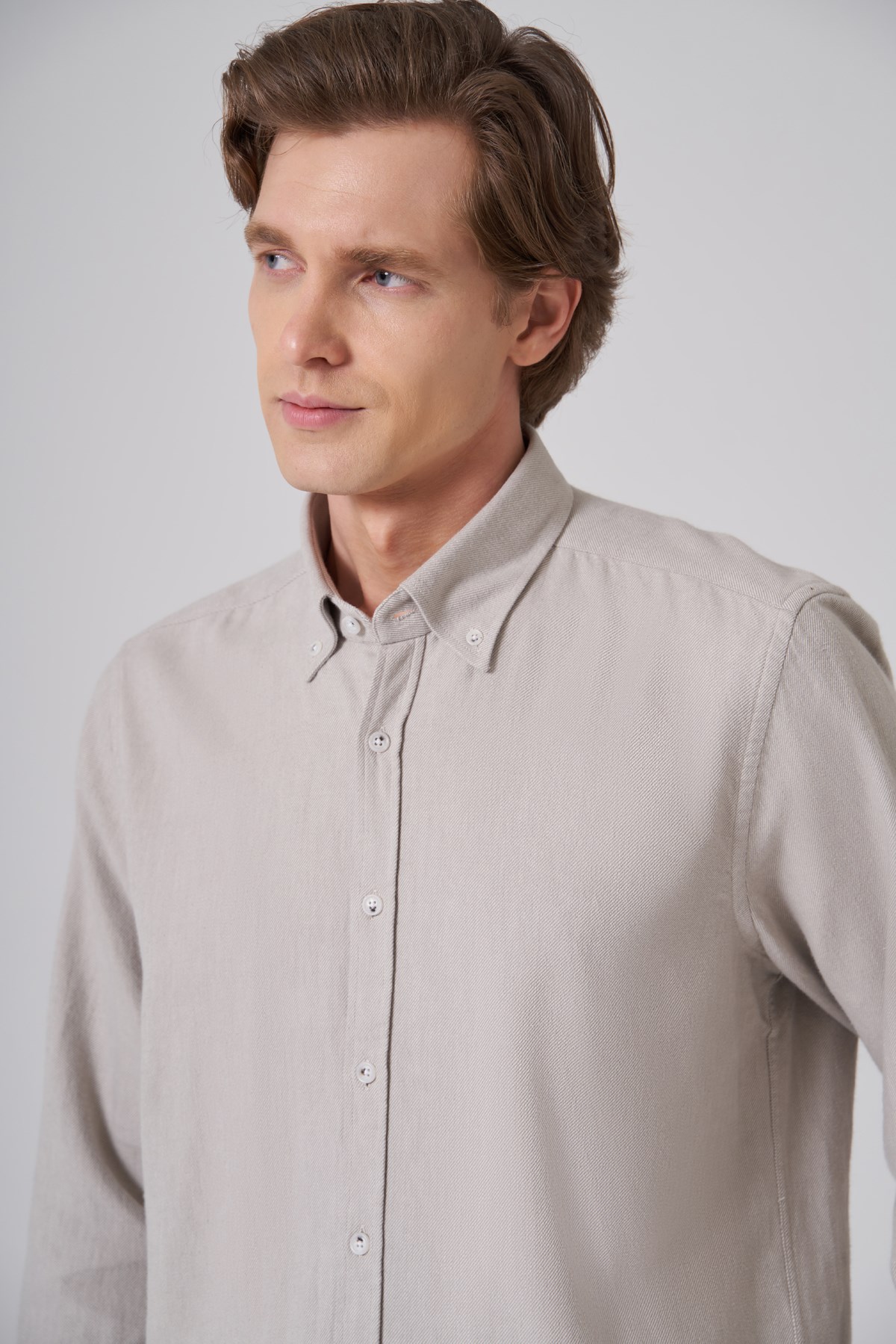 Morven Erkek Taş Pamuk Trend Düz Regular Fit Düğmeli Yaka Gömlek
