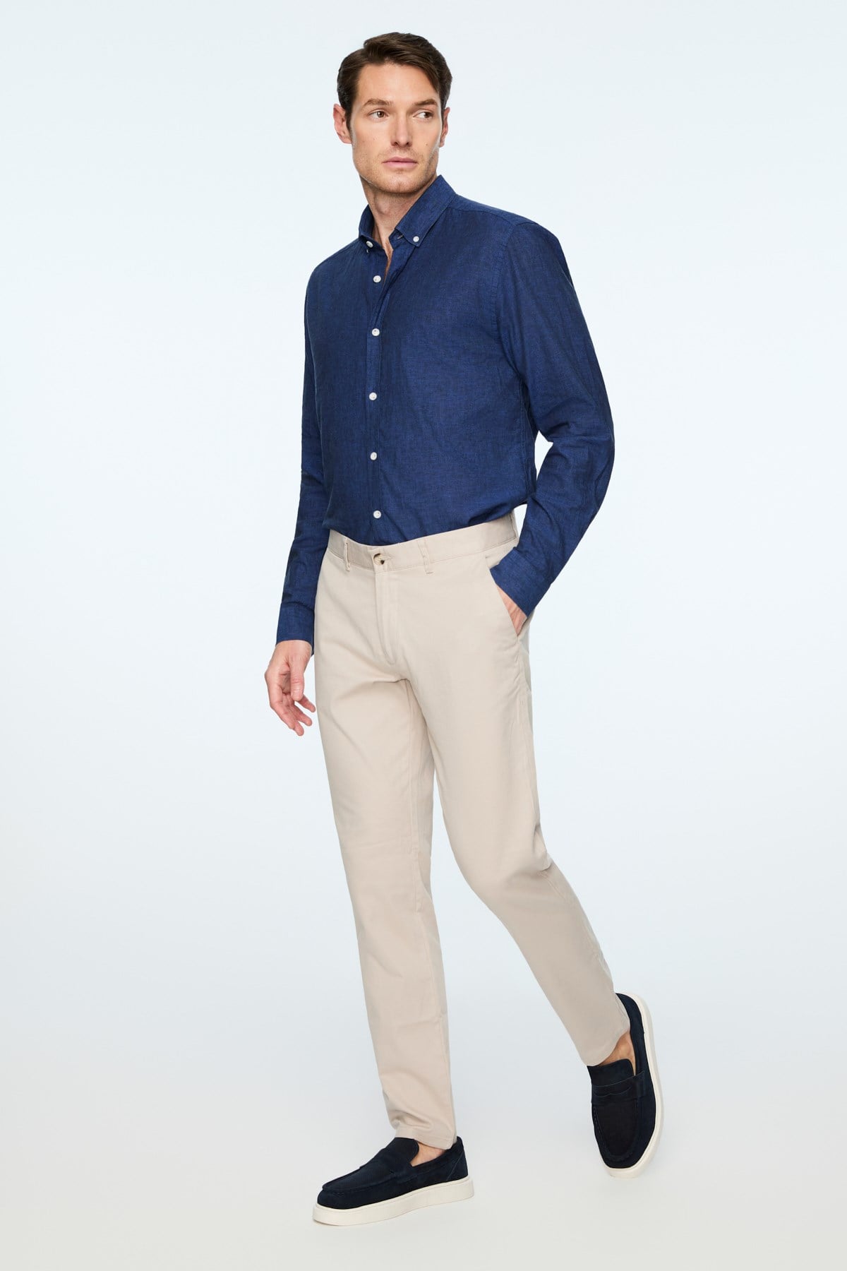 Morven Erkek Taş Pamuk Trend Düz Slim Fit Chino Pantolon