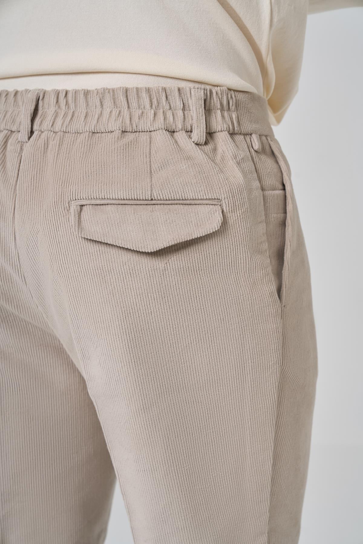 Morven Erkek Taş Pamuk Trend Fitilli Kadife Lastikli Slim Fit Pantolon