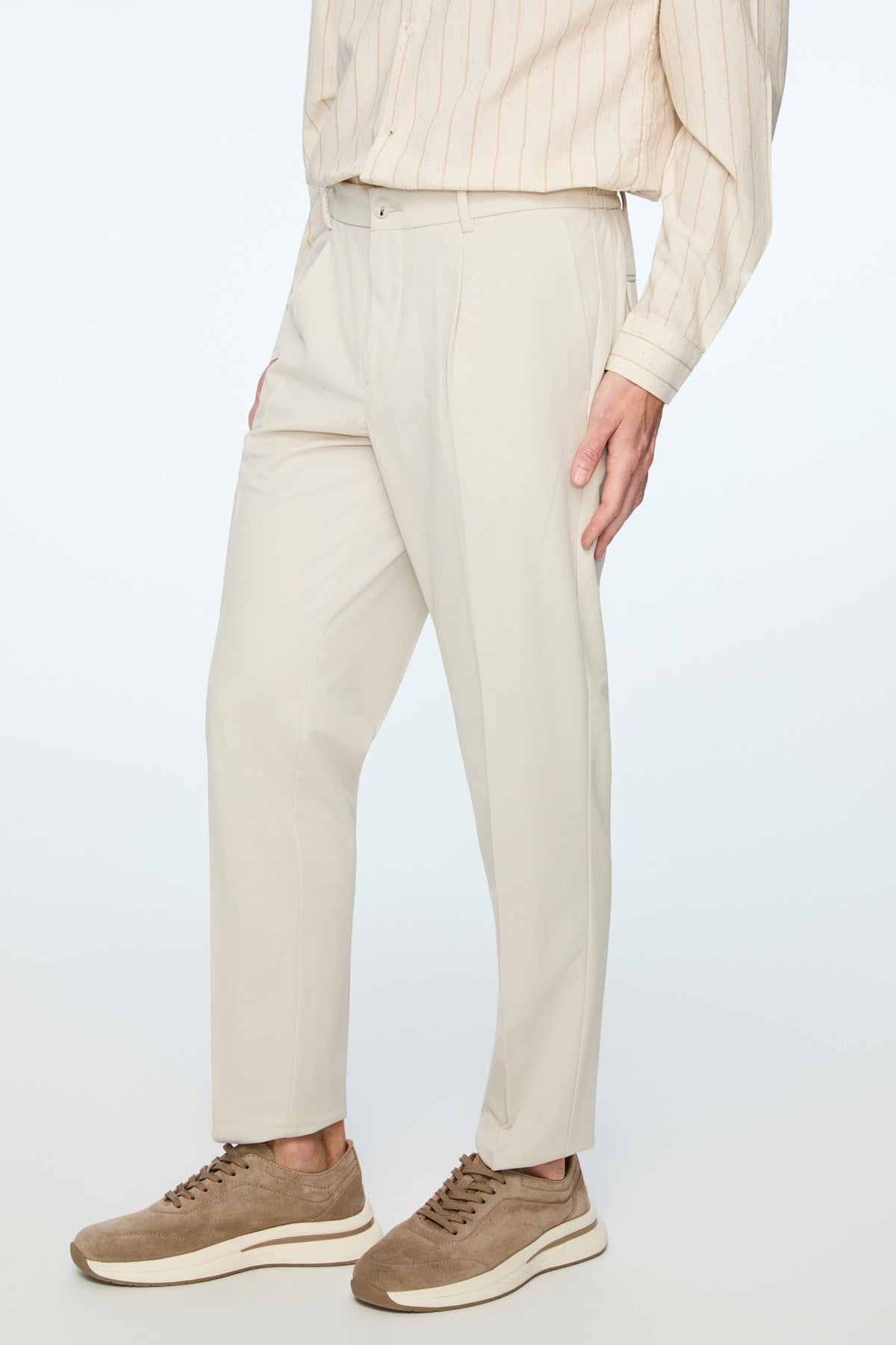Morven Erkek Taş Poliviskon Trend Düz Slim Fit Pantolon