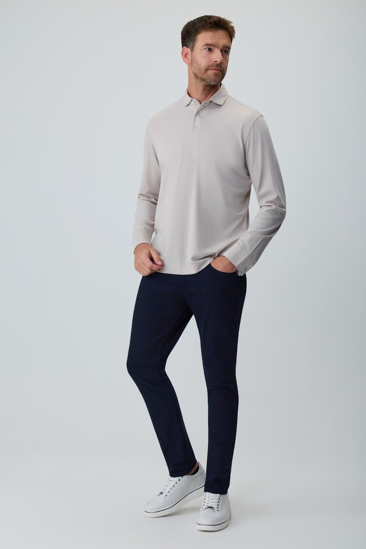 Morven Erkek Taş Polo Yaka Rayon Sweatshirt