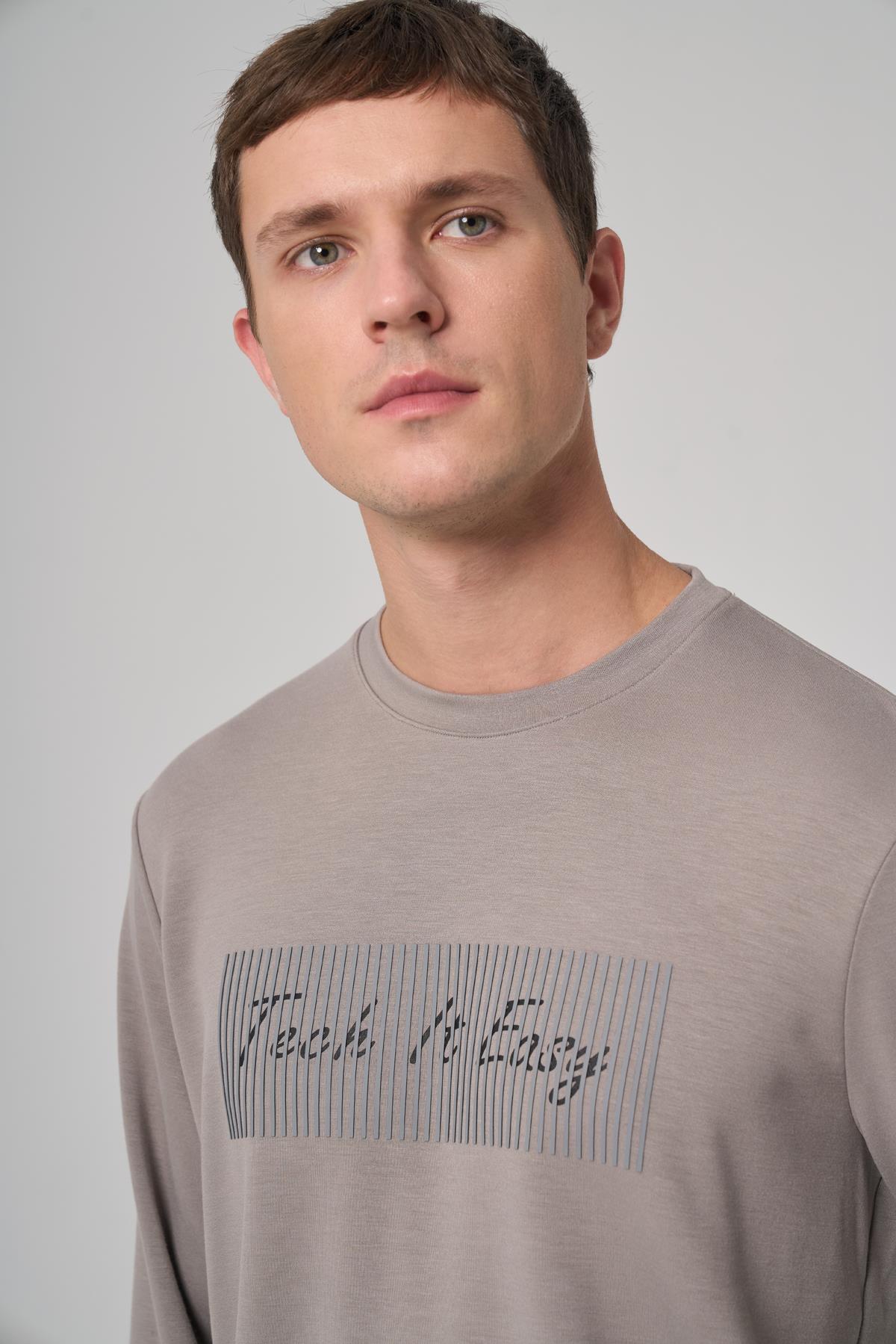 Morven Erkek Taş Trend Baskılı Bisiklet Yaka Sweat-Shirt