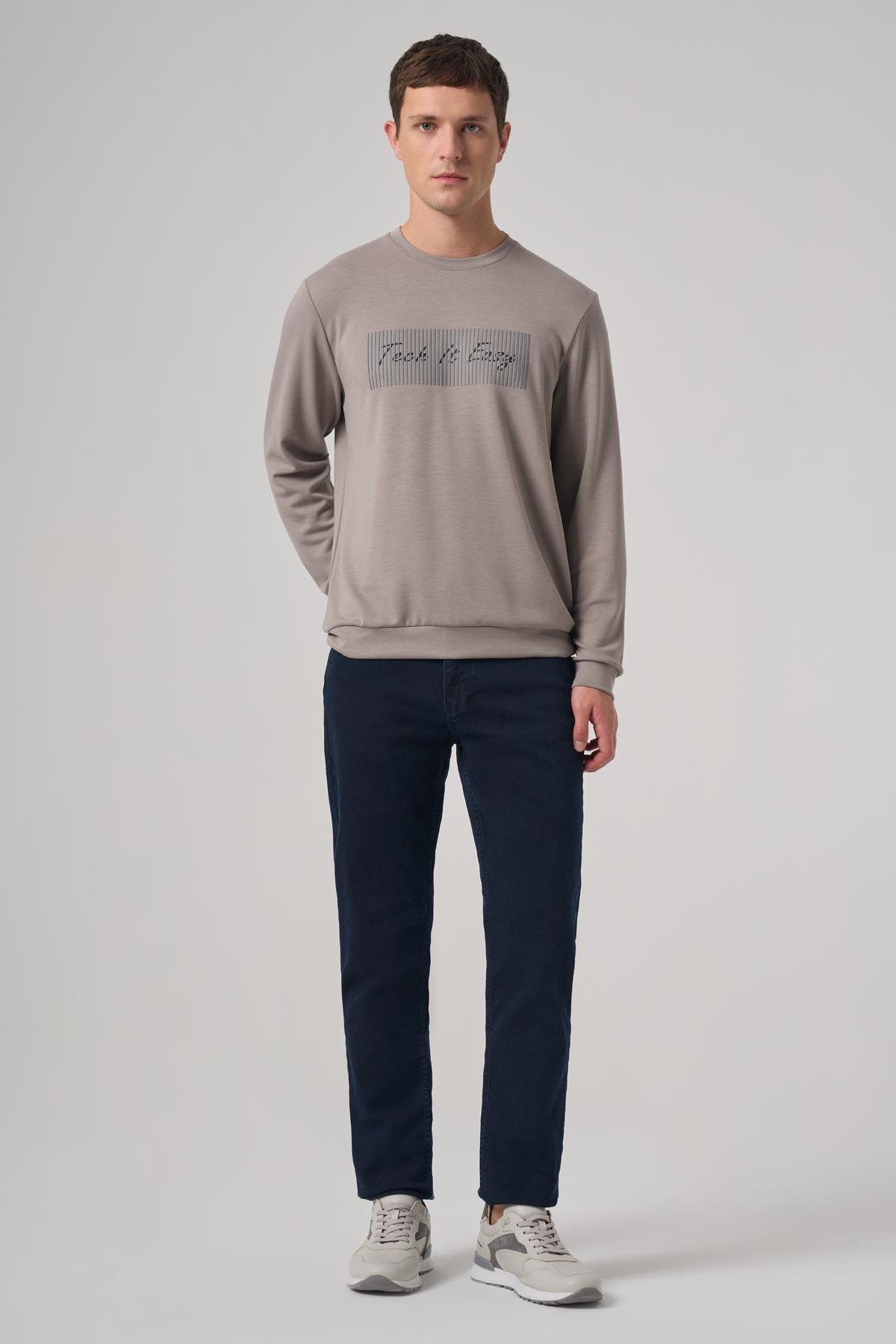 Morven Erkek Taş Trend Baskılı Bisiklet Yaka Sweat-Shirt