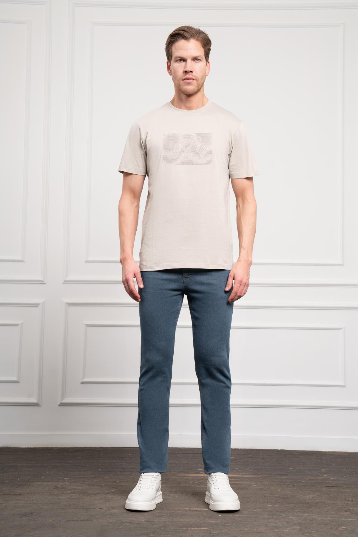 Morven Erkek Taş Trend Bisiklet Yaka Dinamik Fit Pamuk T-Shirt