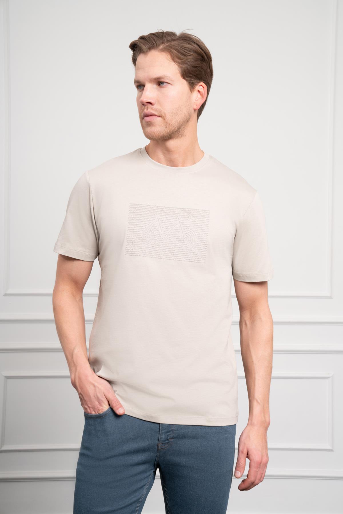Morven Erkek Taş Trend Bisiklet Yaka Dinamik Fit Pamuk T-Shirt