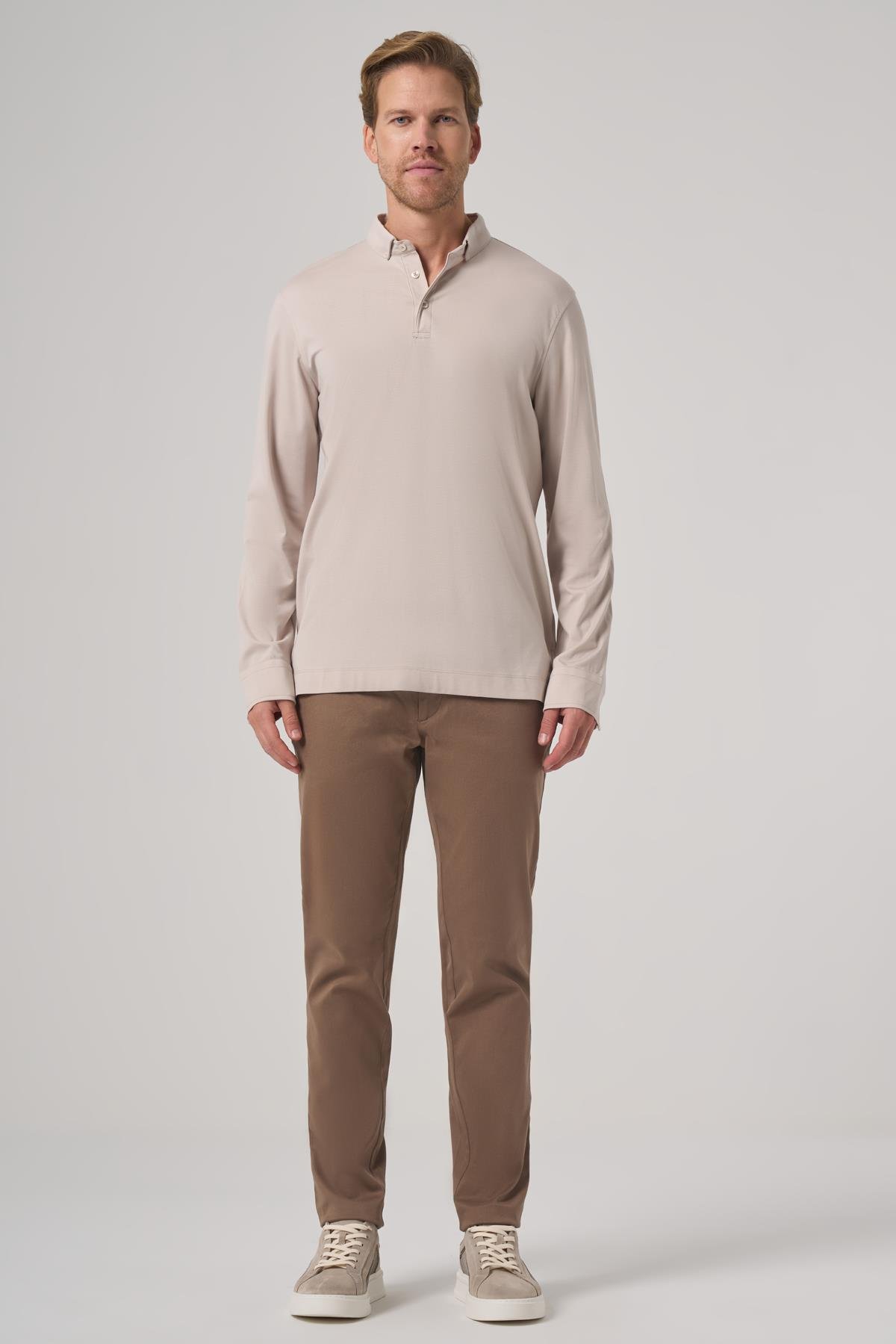 Morven Erkek Taş Trend Polo Yaka Rayon Sweatshirt