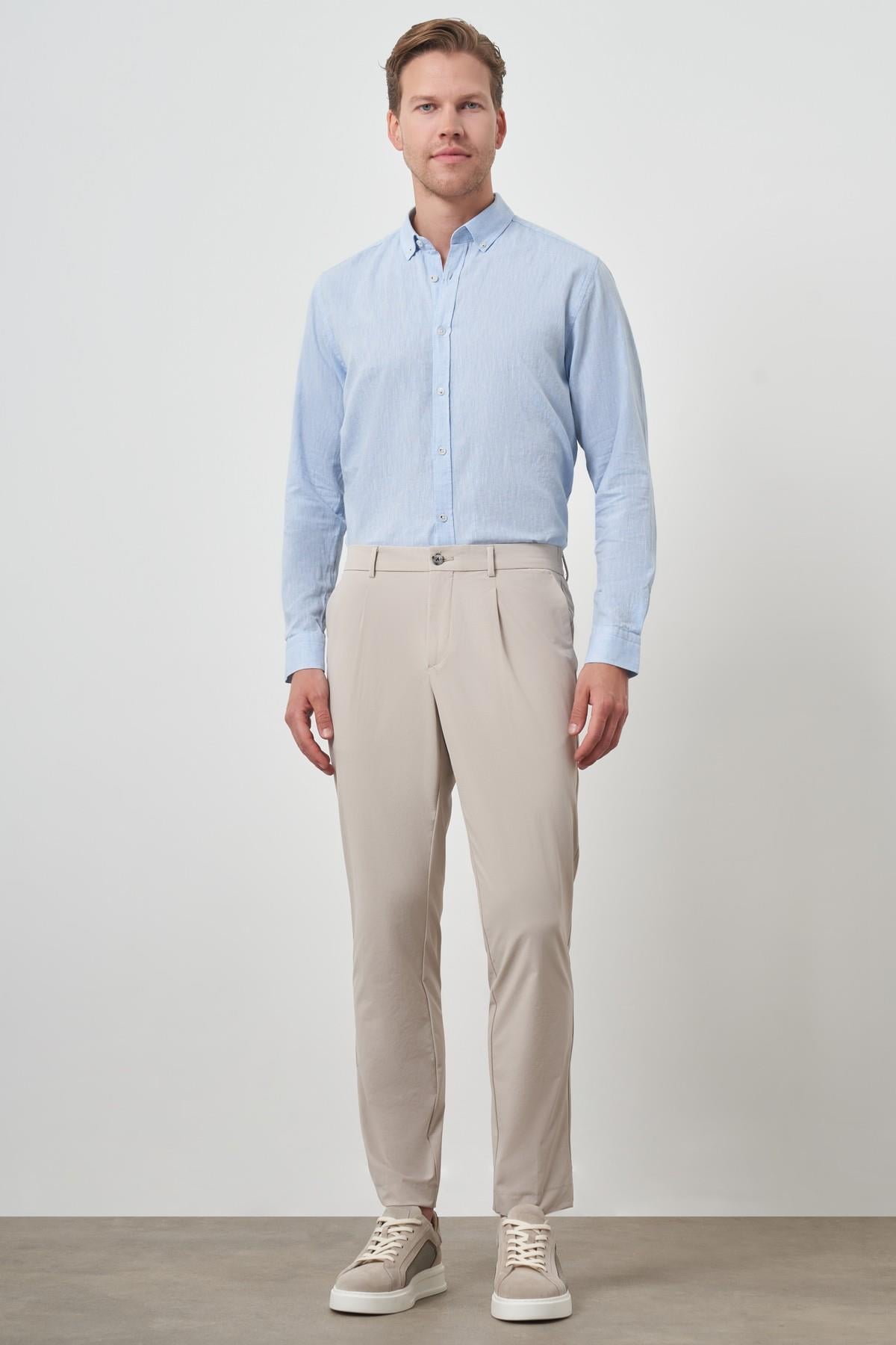 Morven Erkek Taş Trend Slim Fit Tam Lastik Pantolon