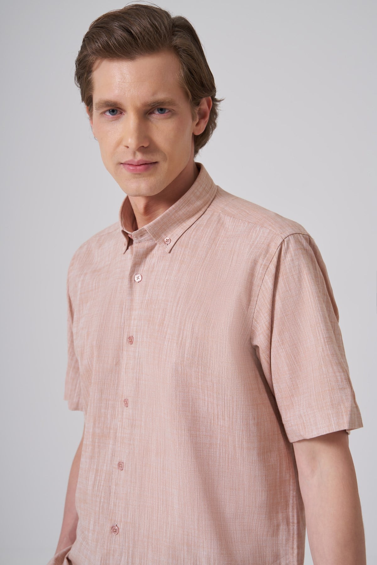 Morven Erkek Tütün Trend Regular Fit Düğmeli Yaka Kısa Kol Gömlek