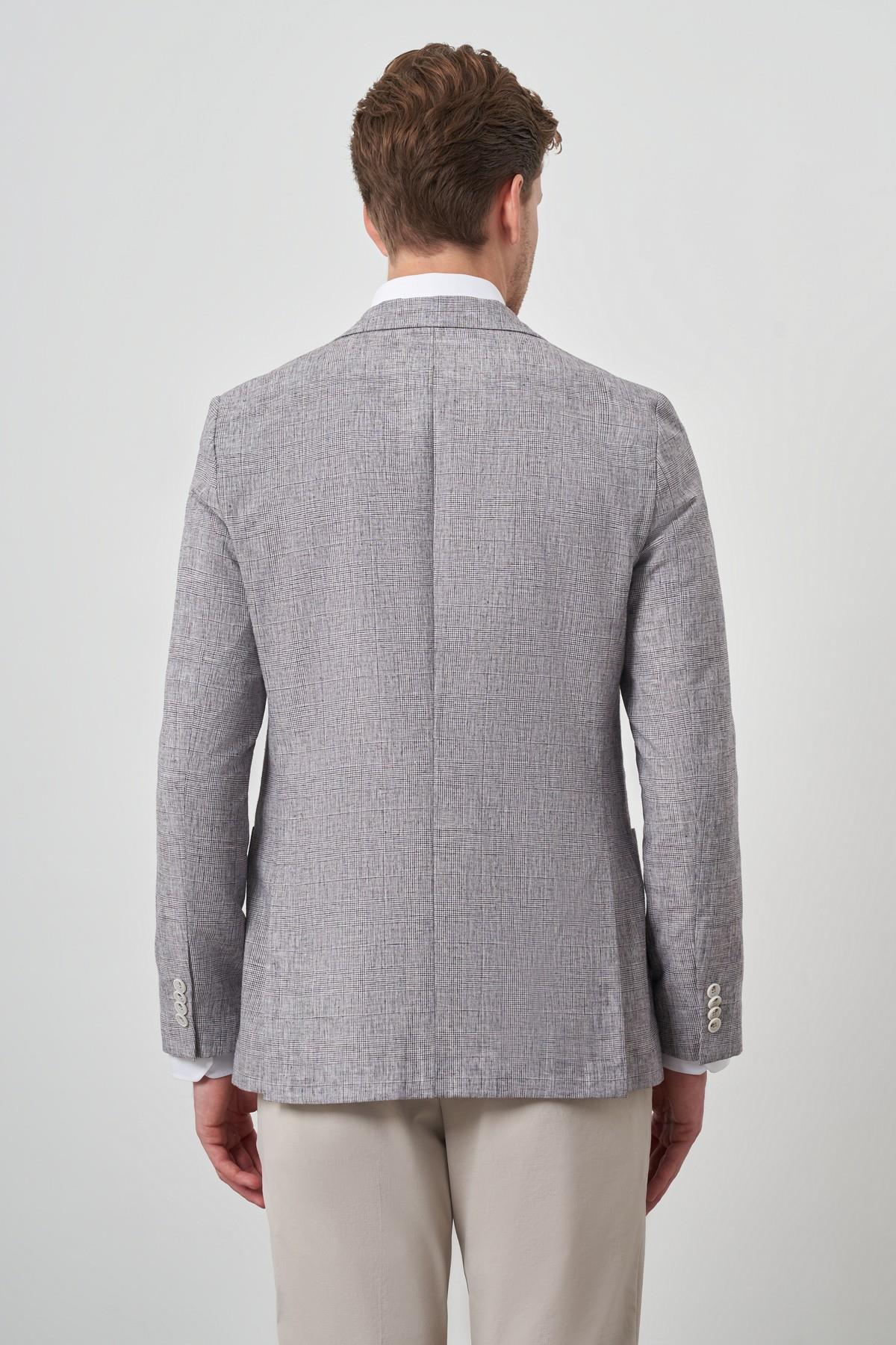 Morven Erkek Vişne Keten Dokuma  Slim Fit Mono Yaka Ceket