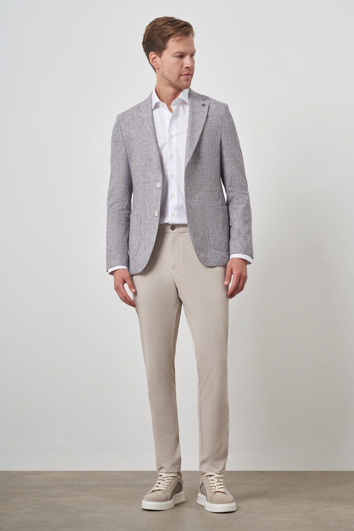 Morven Erkek Vişne Keten Dokuma  Slim Fit Mono Yaka Ceket