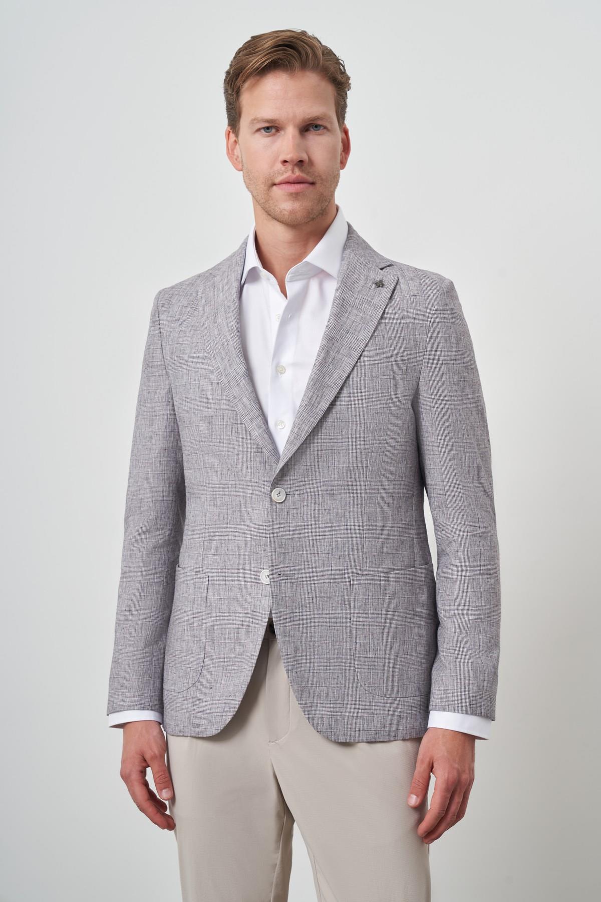 Morven Erkek Vişne Keten Dokuma  Slim Fit Mono Yaka Ceket