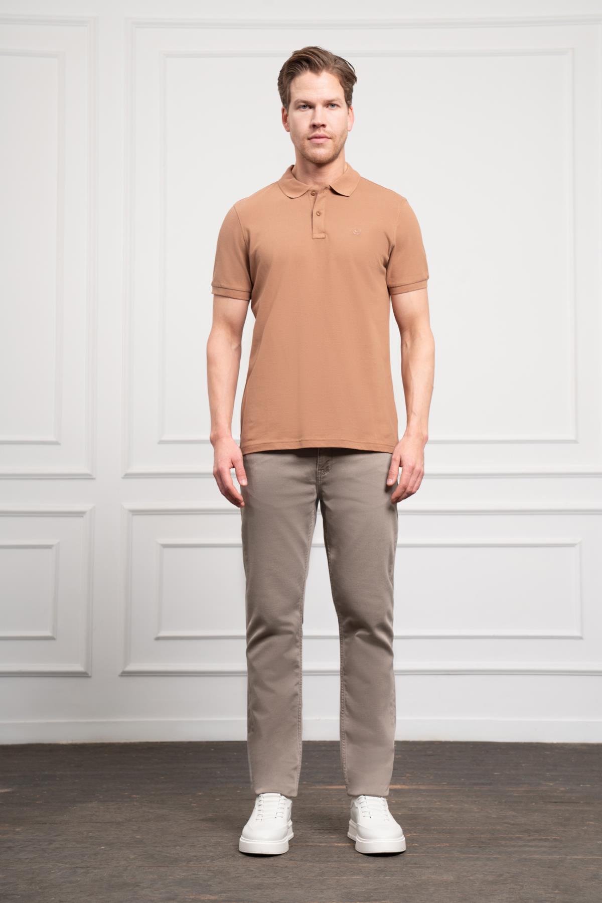 Morven Erkek Vizon Basic Polo Yaka Dynamic Fit T-Shirt