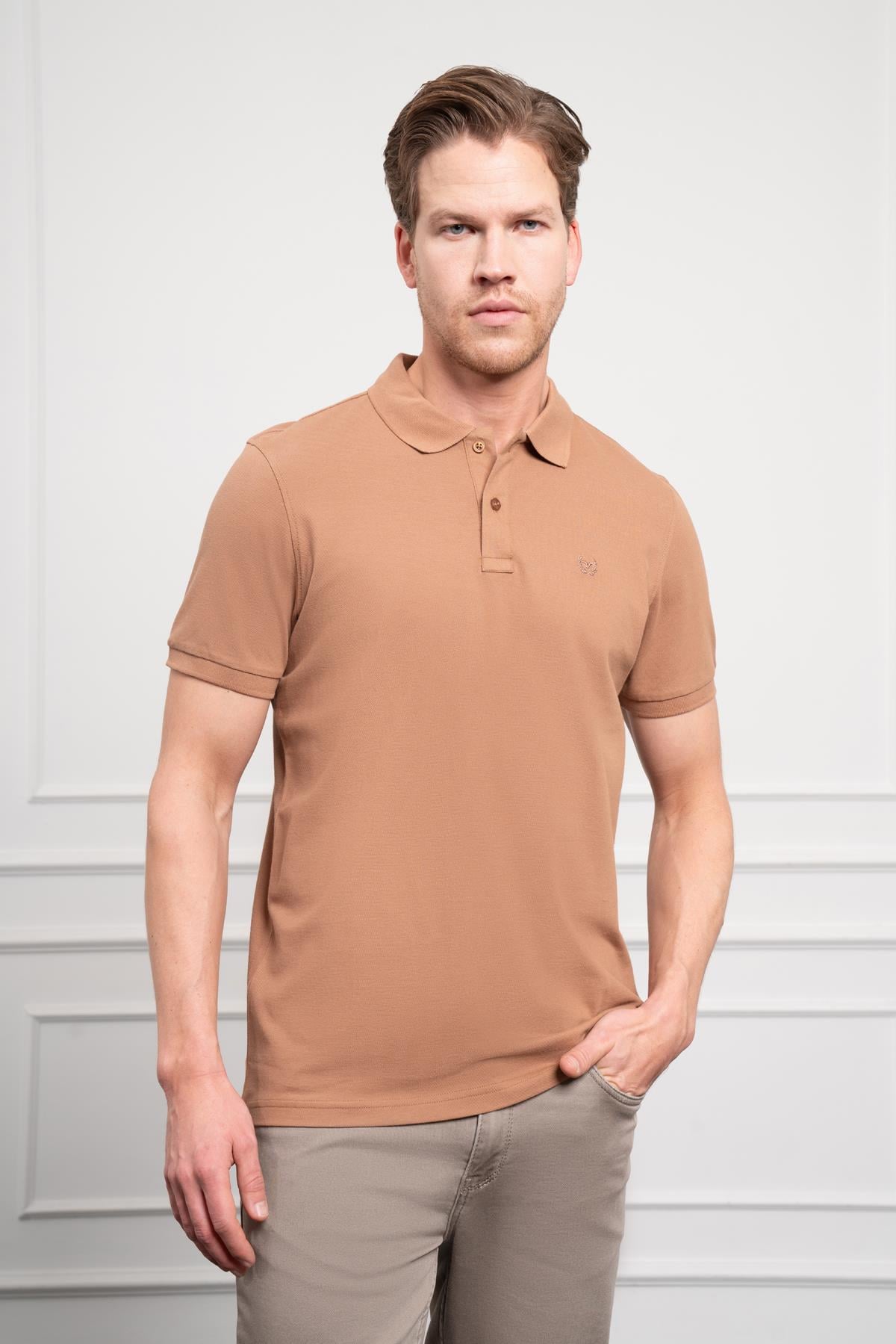 Morven Erkek Vizon Basic Polo Yaka Dynamic Fit T-Shirt