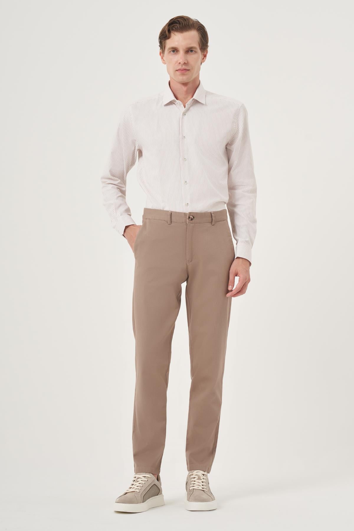 Morven Erkek Vizon Yazlık Pamuk Yan Cep Slim Fit Chino Pantolon