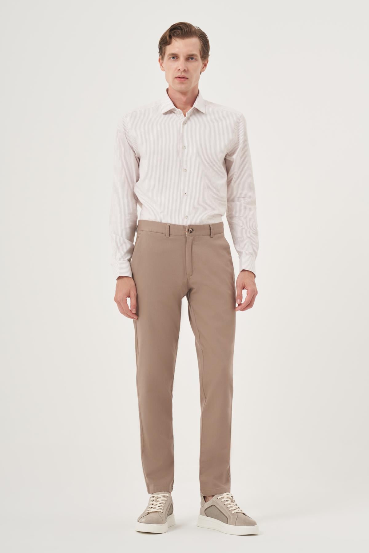 Morven Erkek Vizon Yazlık Pamuk Yan Cep Slim Fit Chino Pantolon