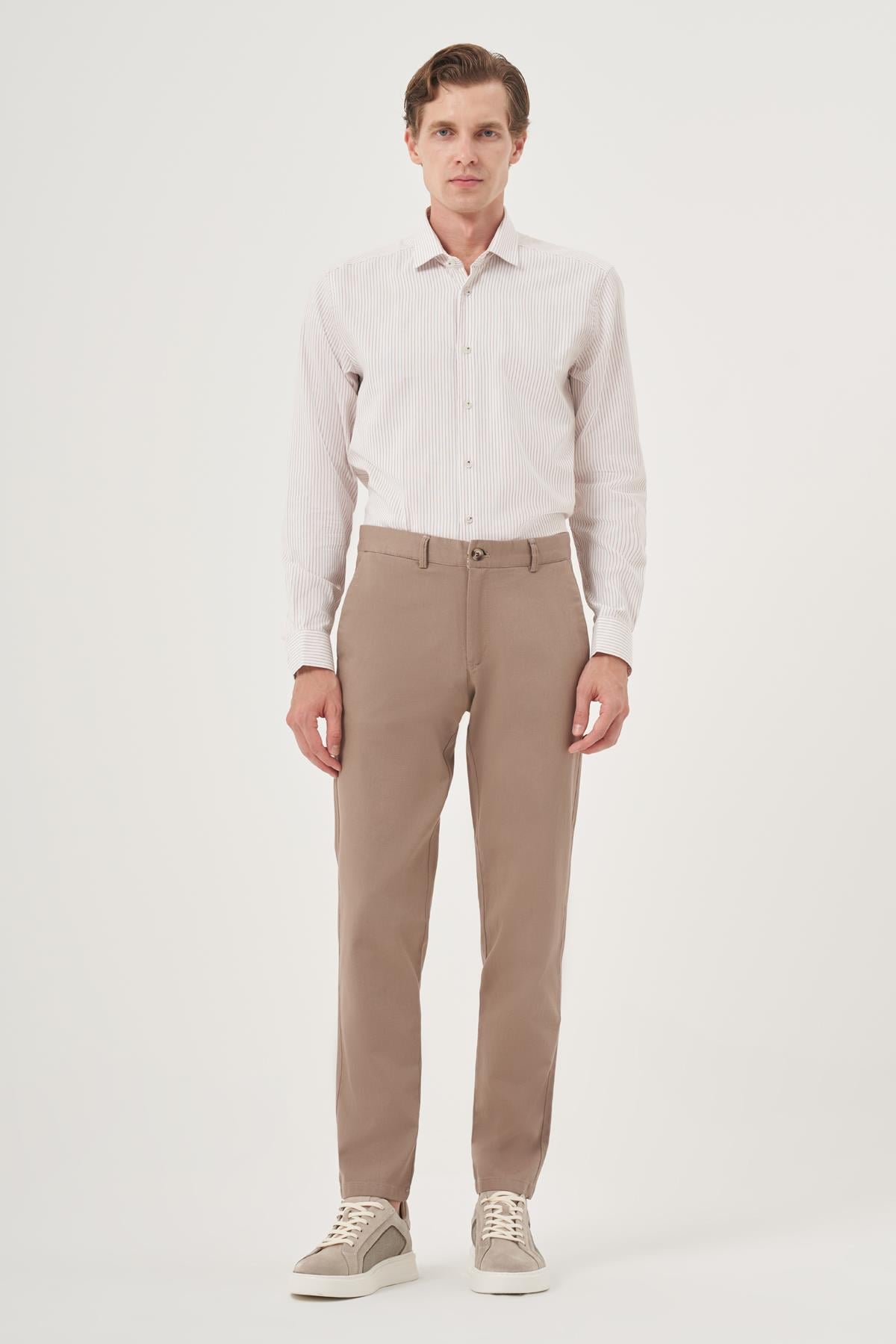 Morven Erkek Vizon Yazlık Pamuk Yan Cep Slim Fit Chino Pantolon