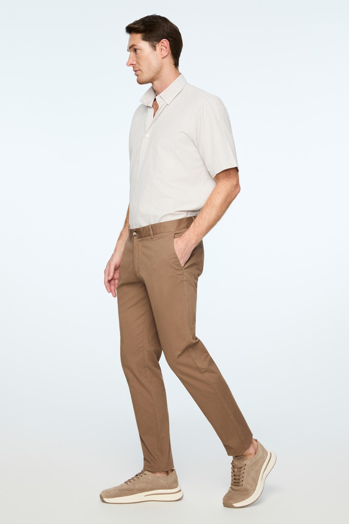 Morven Erkek Vizon Pamuk Trend Düz Slim Fit Chino Pantolon