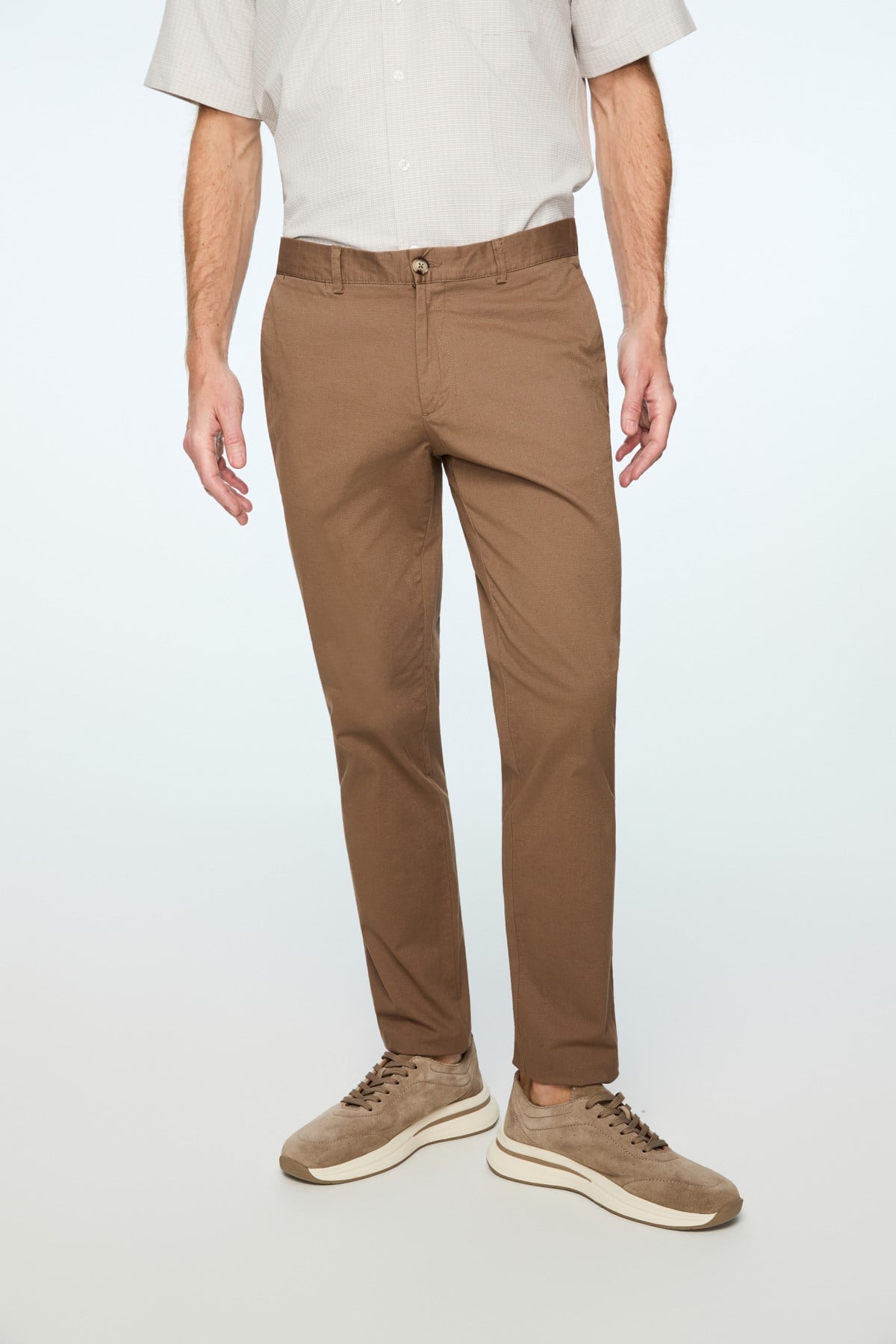 Morven Erkek Vizon Pamuk Trend Düz Slim Fit Chino Pantolon