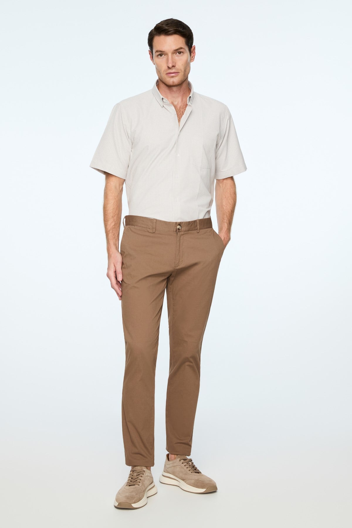 Morven Erkek Vizon Pamuk Trend Düz Slim Fit Chino Pantolon