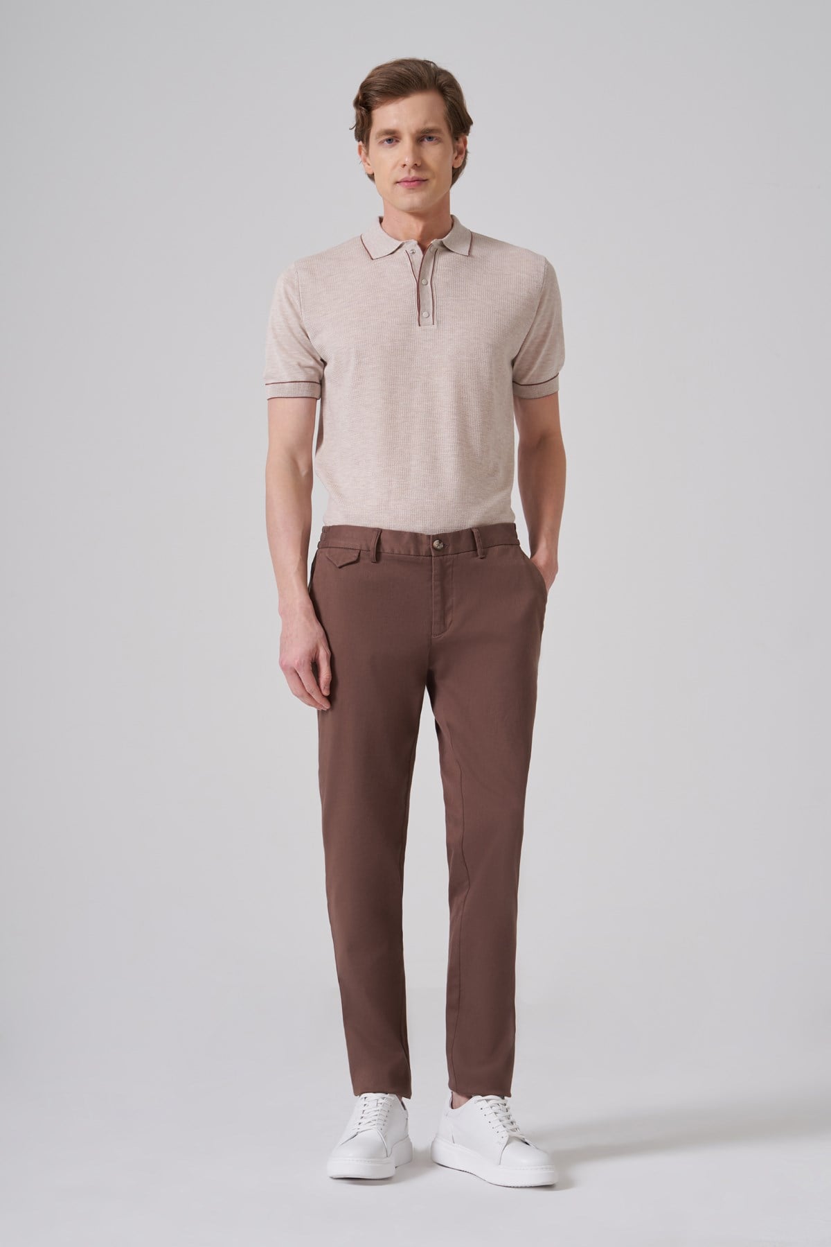 Morven Erkek Vizon Pamuk Trend Slim Fit Chino Pantolon