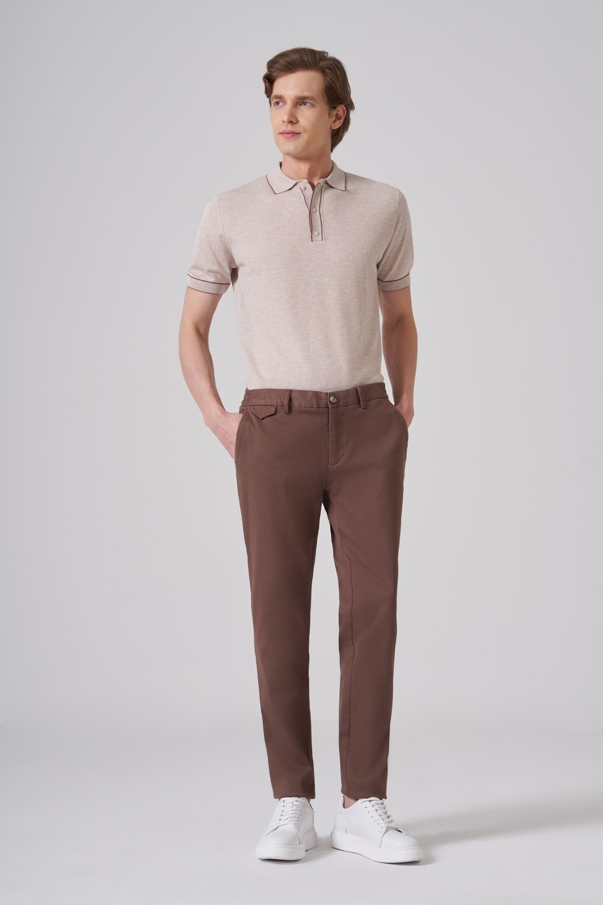 Morven Erkek Vizon Pamuk Trend Slim Fit Chino Pantolon