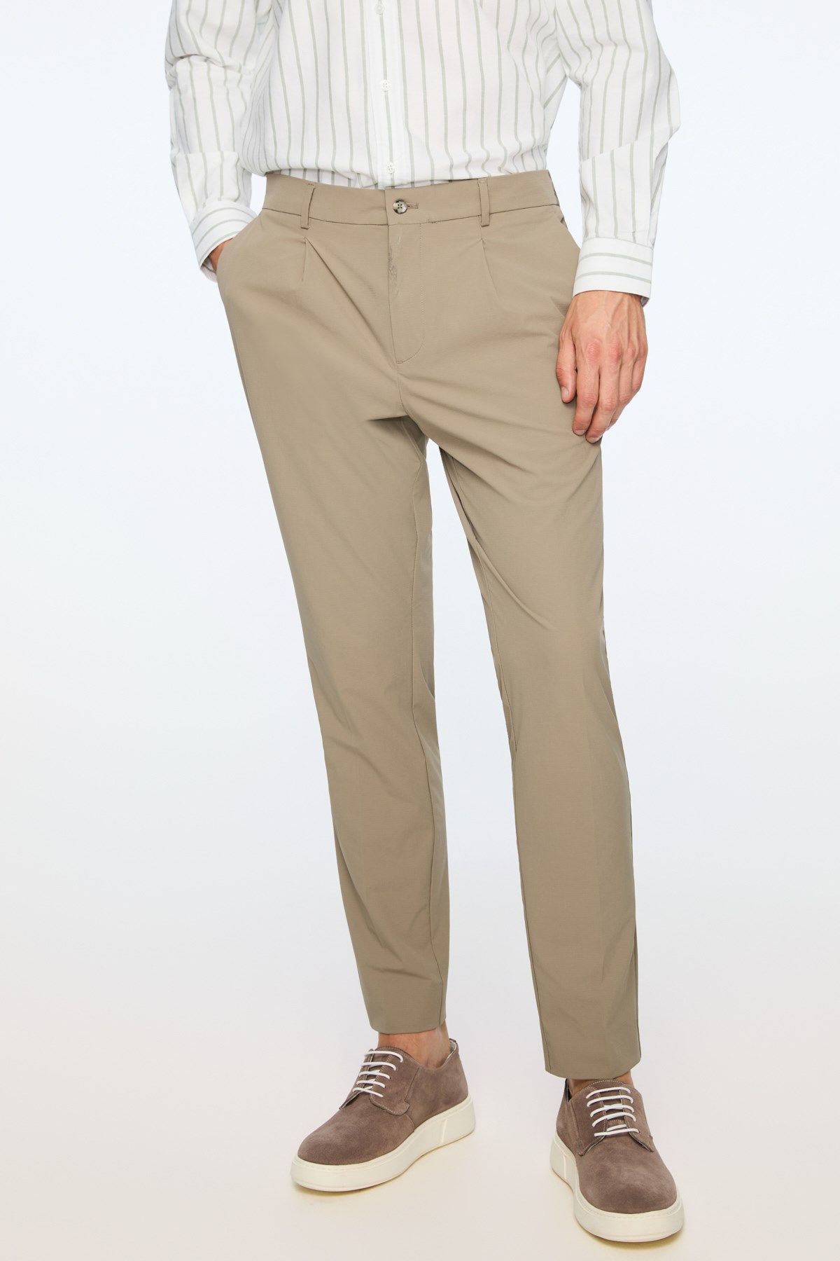 Morven Erkek Vizon Polyamid Trend Desenli Slim Fit Pantolon