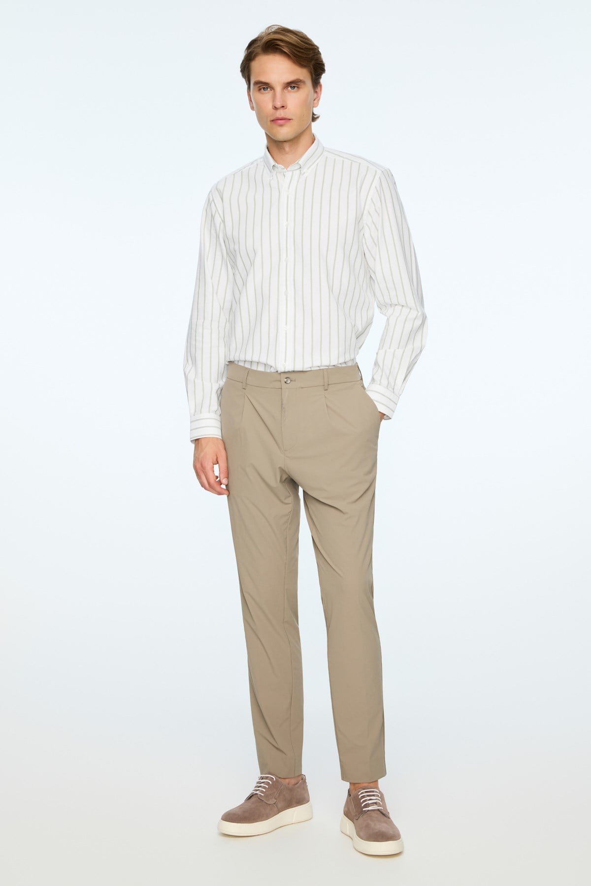 Morven Erkek Vizon Polyamid Trend Desenli Slim Fit Pantolon