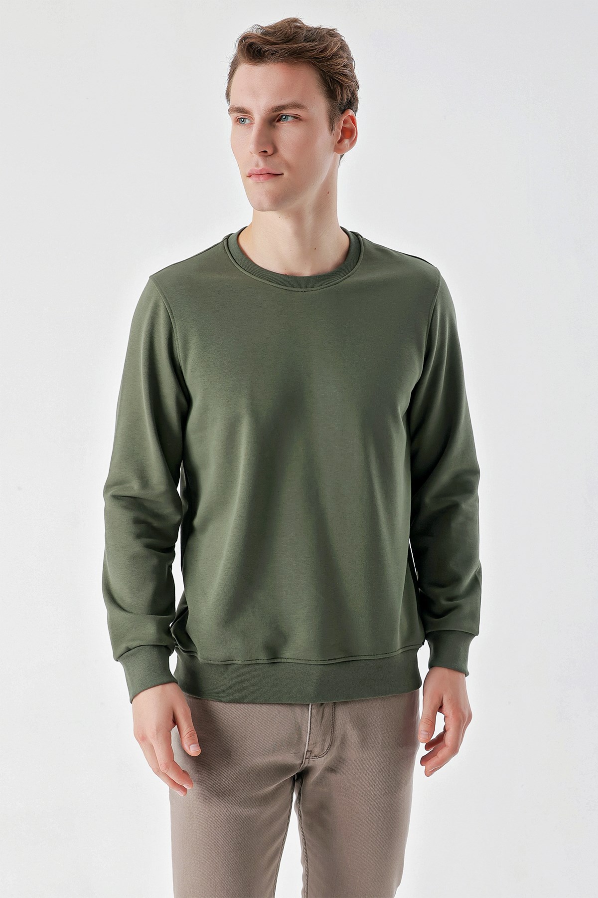 Morven Erkek Yeşil Basic Bisiklet Yaka Sweat-Shirt