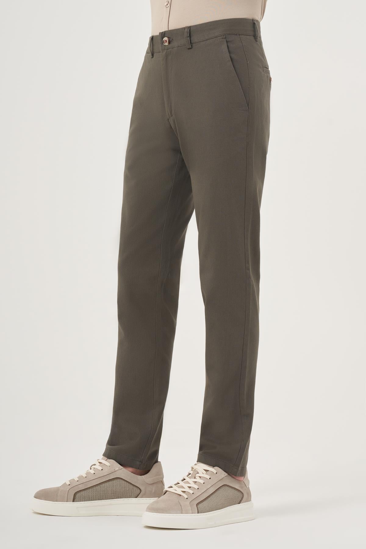 Morven Erkek Yeşil Yazlık Pamuk Yan Cep Slim Fit Chino Pantolon