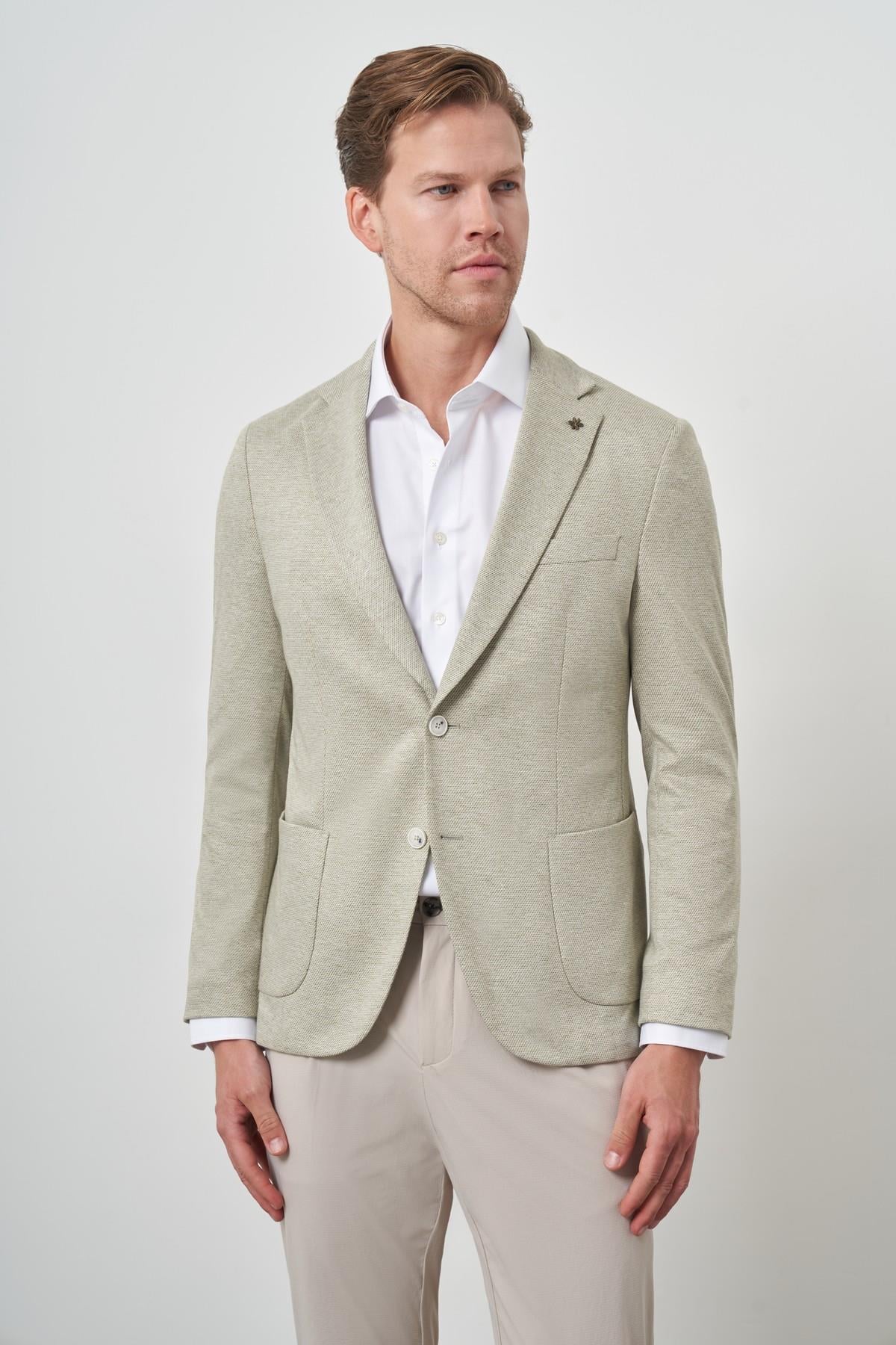 Morven Erkek Yeşil Örme Slim Fit Ceket