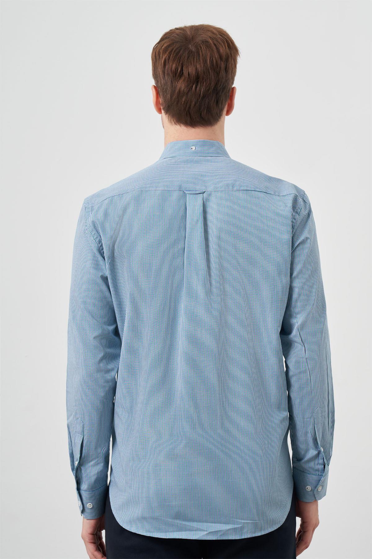 Morven Erkek Yeşil Pamuk Ekoseli Düğmeli Yaka Regular Fit Gömlek