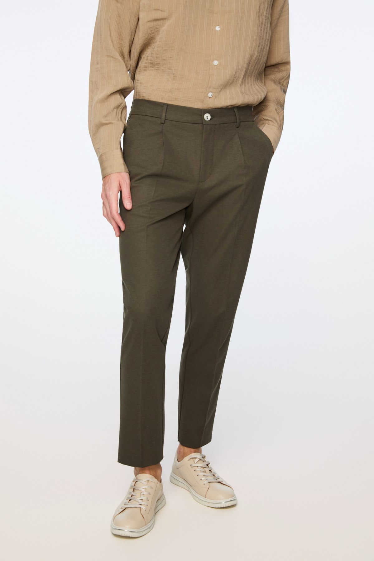 Morven Erkek Yeşil Poliviskon Trend Düz Slim Fit Pantolon