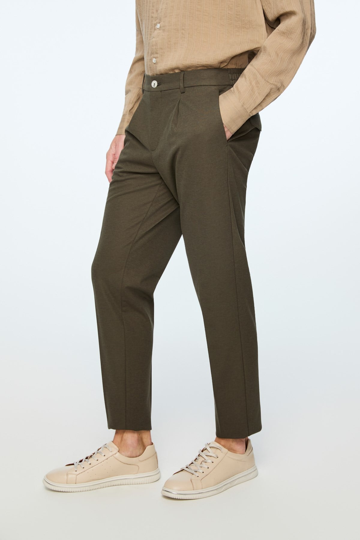 Morven Erkek Yeşil Poliviskon Trend Düz Slim Fit Pantolon