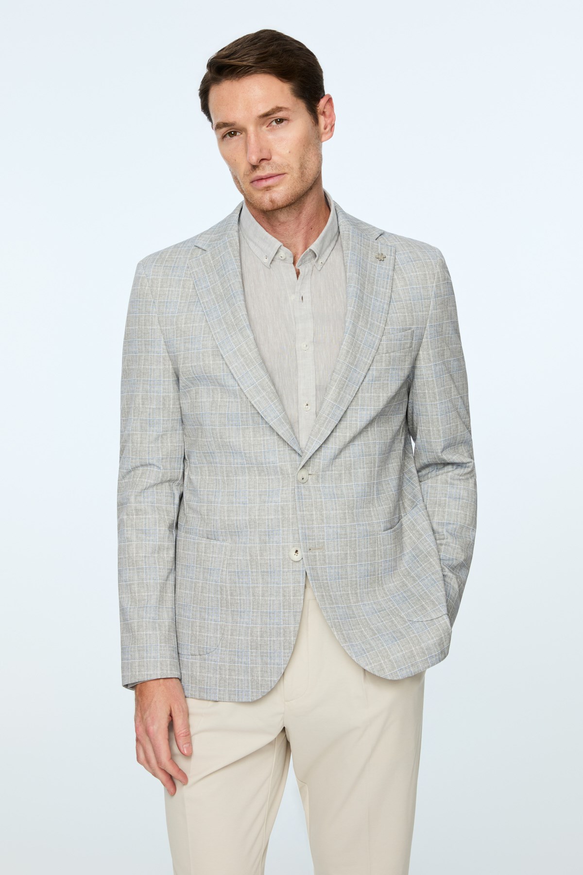 Morven Erkek Yeşil Polyester Trend Ekoseli Slim Fit Ceket