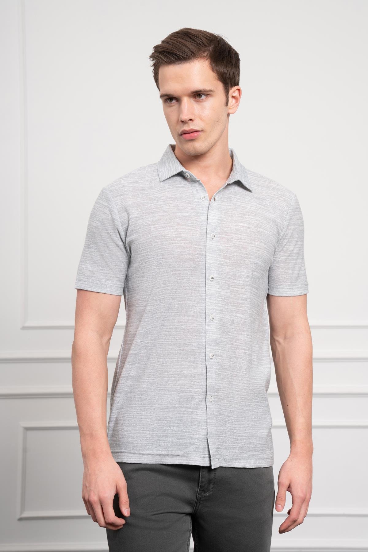 Morven Erkek Yeşil Trend Apaçi Yaka Dynamic Fit Kısa Kollu Gömlek