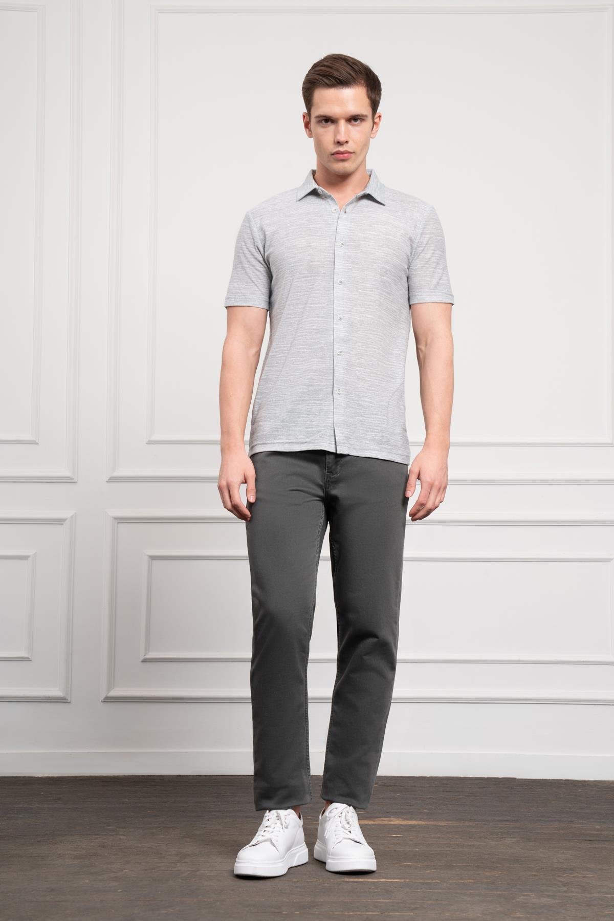 Morven Erkek Yeşil Trend Apaçi Yaka Dynamic Fit Kısa Kollu Gömlek